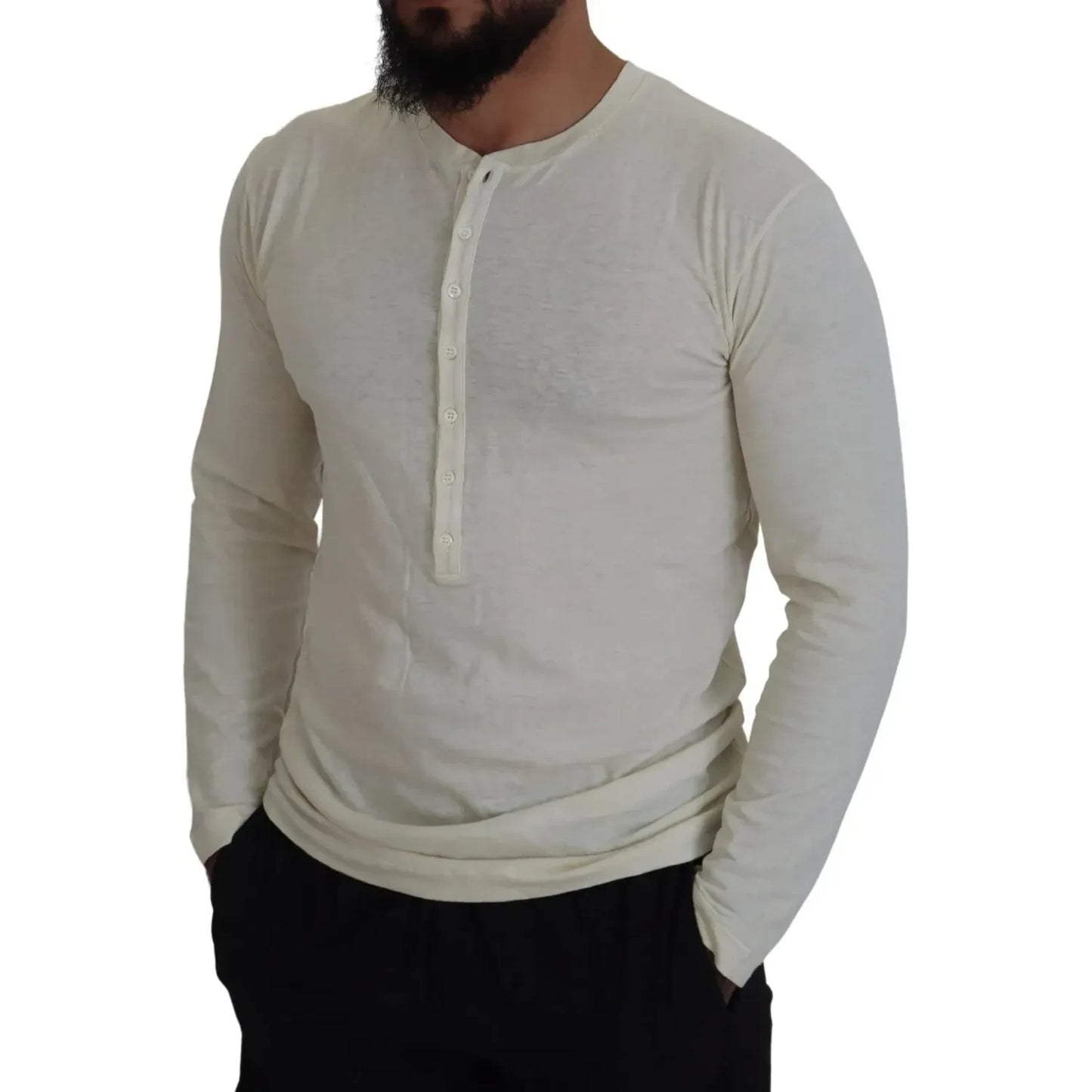 Dsquared² Beige Cotton Linen Long Sleeves Pullover Sweater Dsquared² Rosy Brown