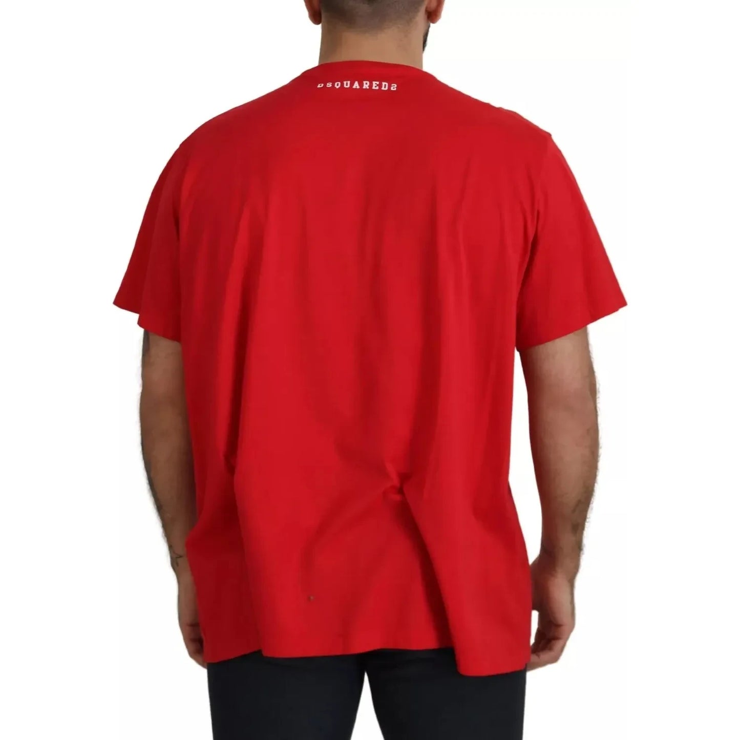 Dsquared² Red Printed Cotton Short Sleeves Crewneck T-shirt Dsquared² Firebrick