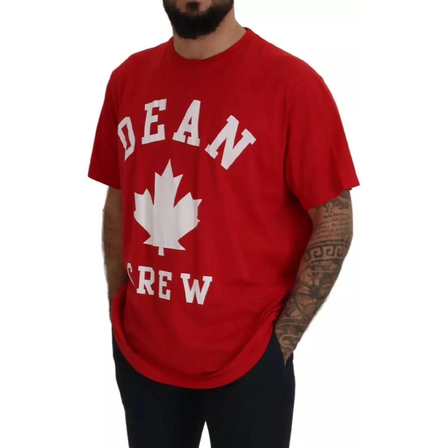 Dsquared² Red Printed Cotton Short Sleeves Crewneck T-shirt Dsquared² Dark Red