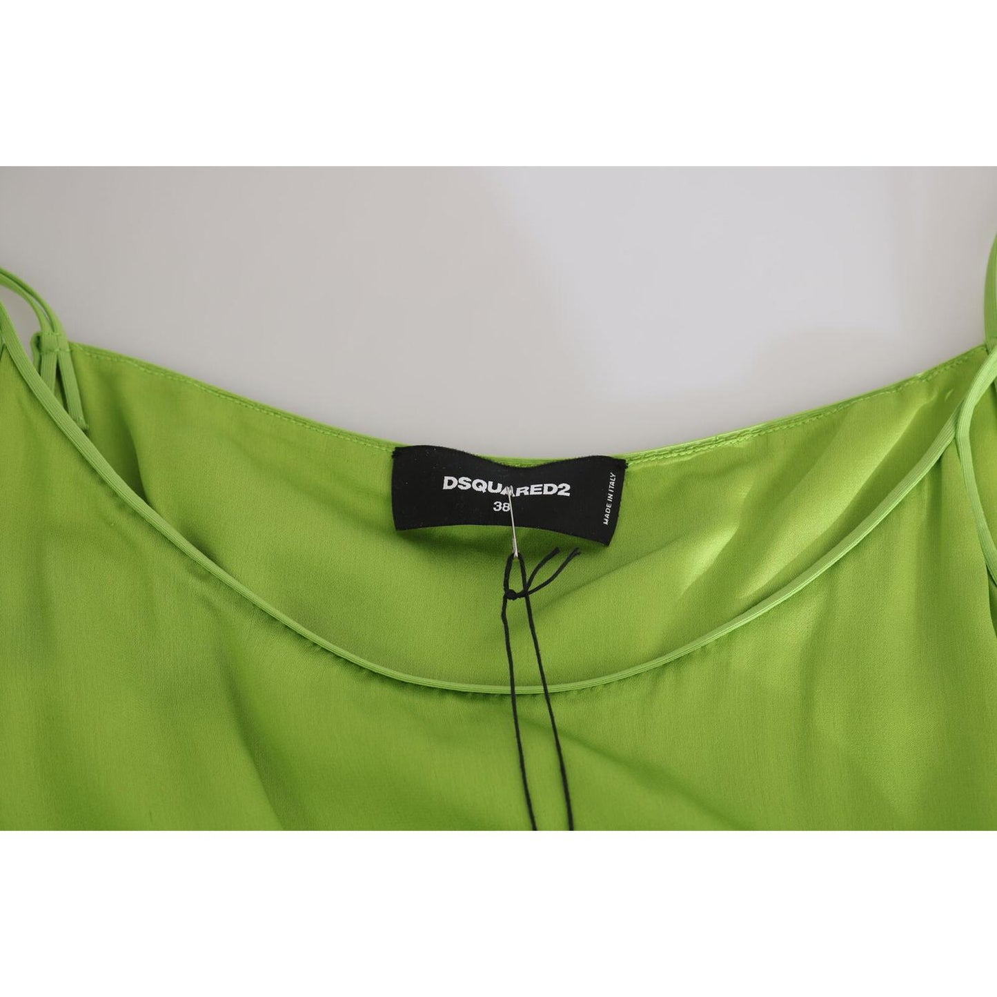 Dsquared² Green Spaghetti Strap Long A-line Pleated Dress Dsquared² Olive Drab