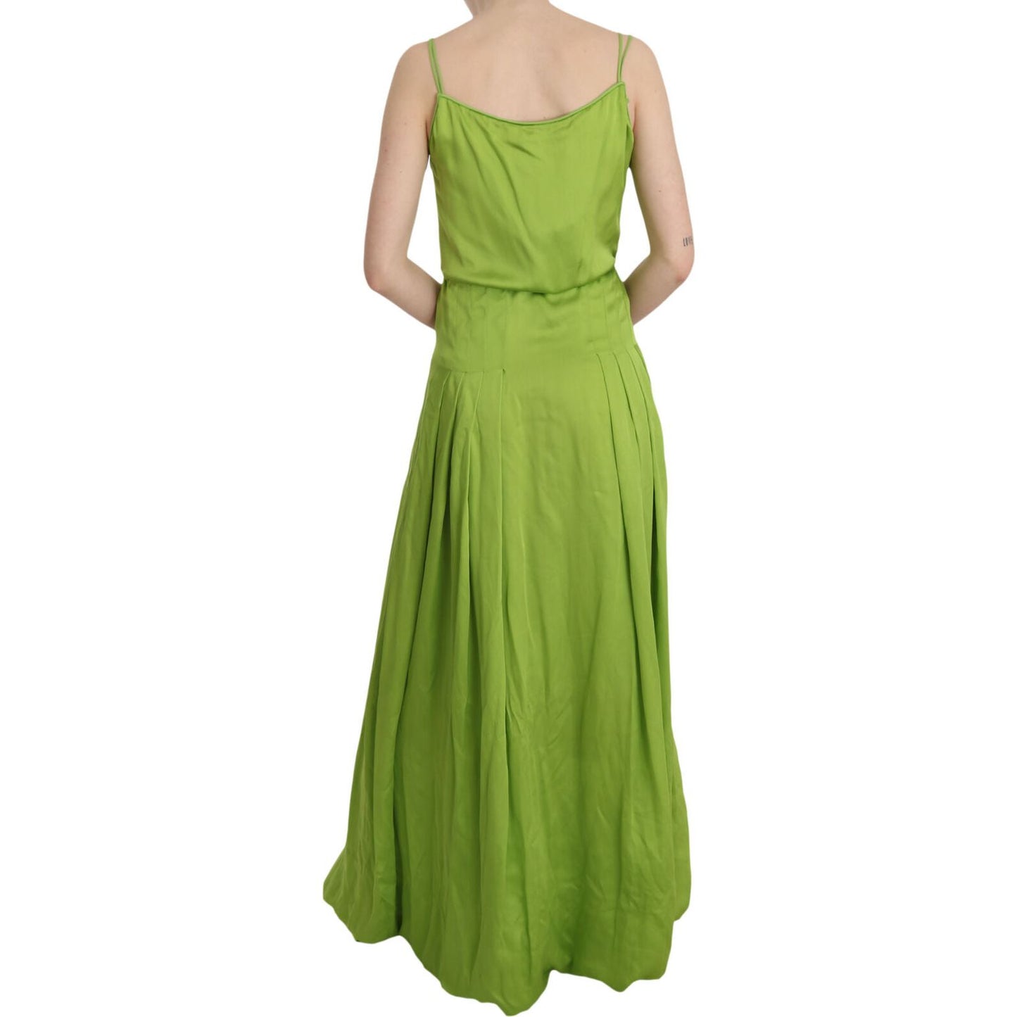Dsquared² Green Spaghetti Strap Long A-line Pleated Dress Dsquared² Olive Drab