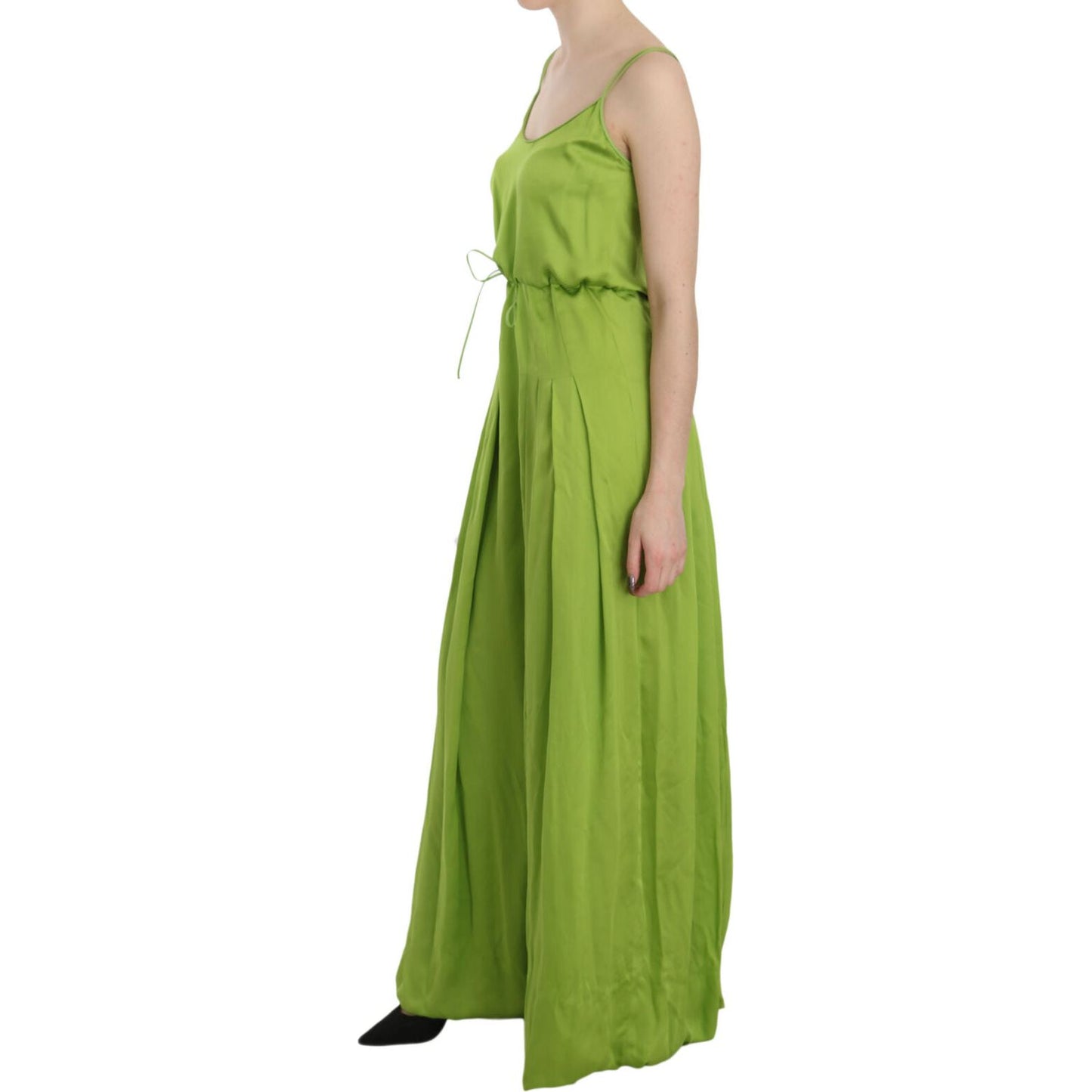 Dsquared² Green Spaghetti Strap Long A-line Pleated Dress Dsquared² Olive Drab