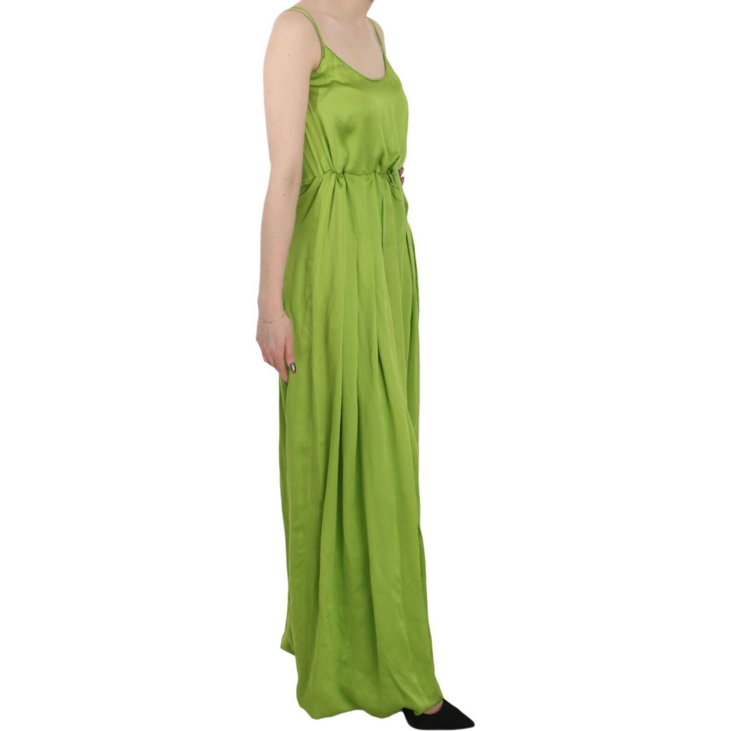 Dsquared² Green Spaghetti Strap Long A-line Pleated Dress Dsquared² Olive Drab