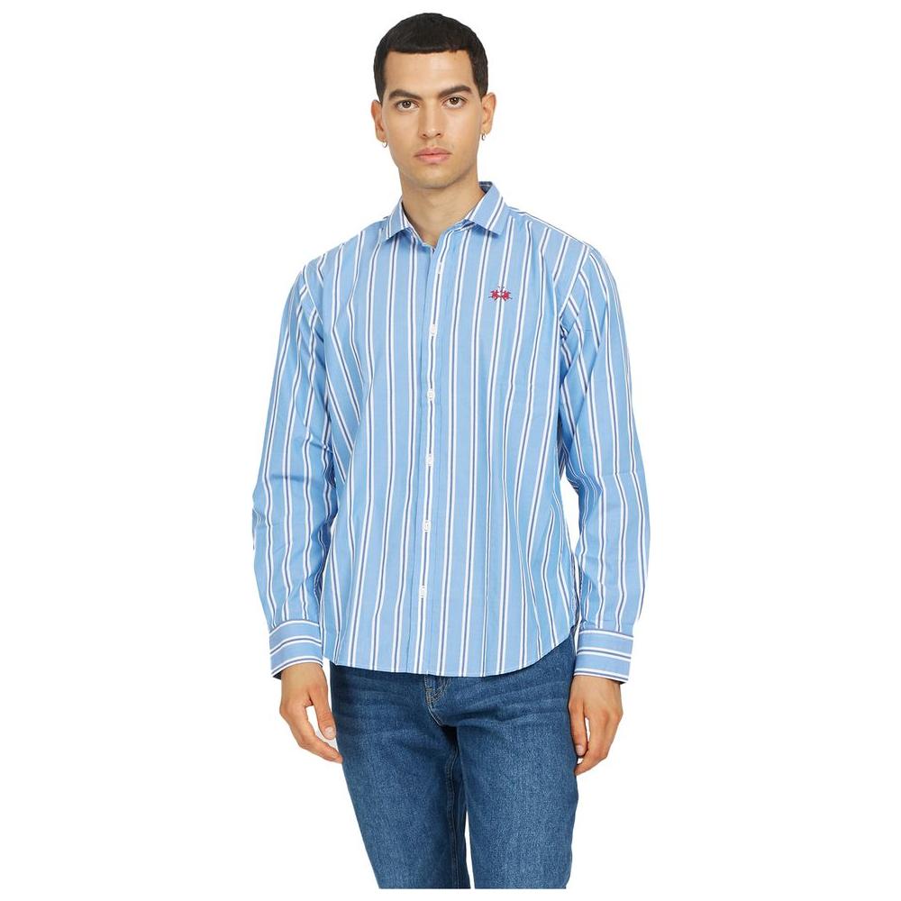 La Martina Elegant Striped Cotton Poplin Shirt La Martina Light Steel Blue