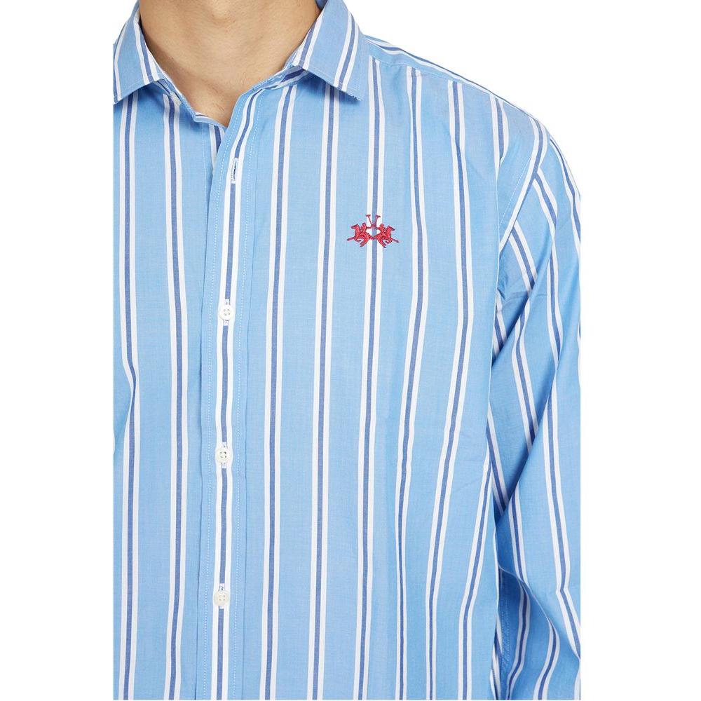 La Martina Elegant Striped Cotton Poplin Shirt La Martina Light Steel Blue