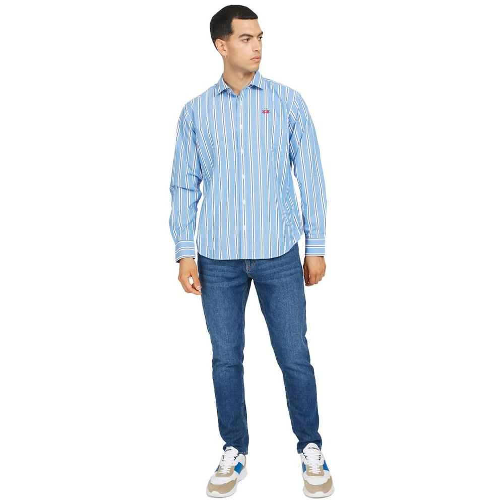 La Martina Elegant Striped Cotton Poplin Shirt La Martina Light Steel Blue