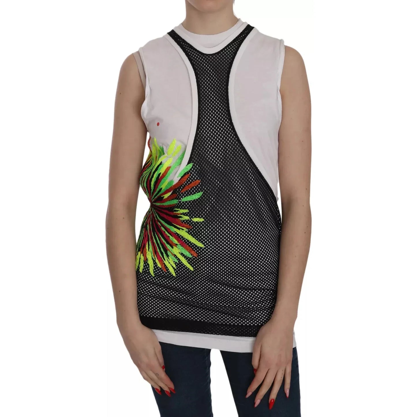Dsquared² Black White Crew Neck Sleeveless Cotton Blouse Dsquared² Rosy Brown