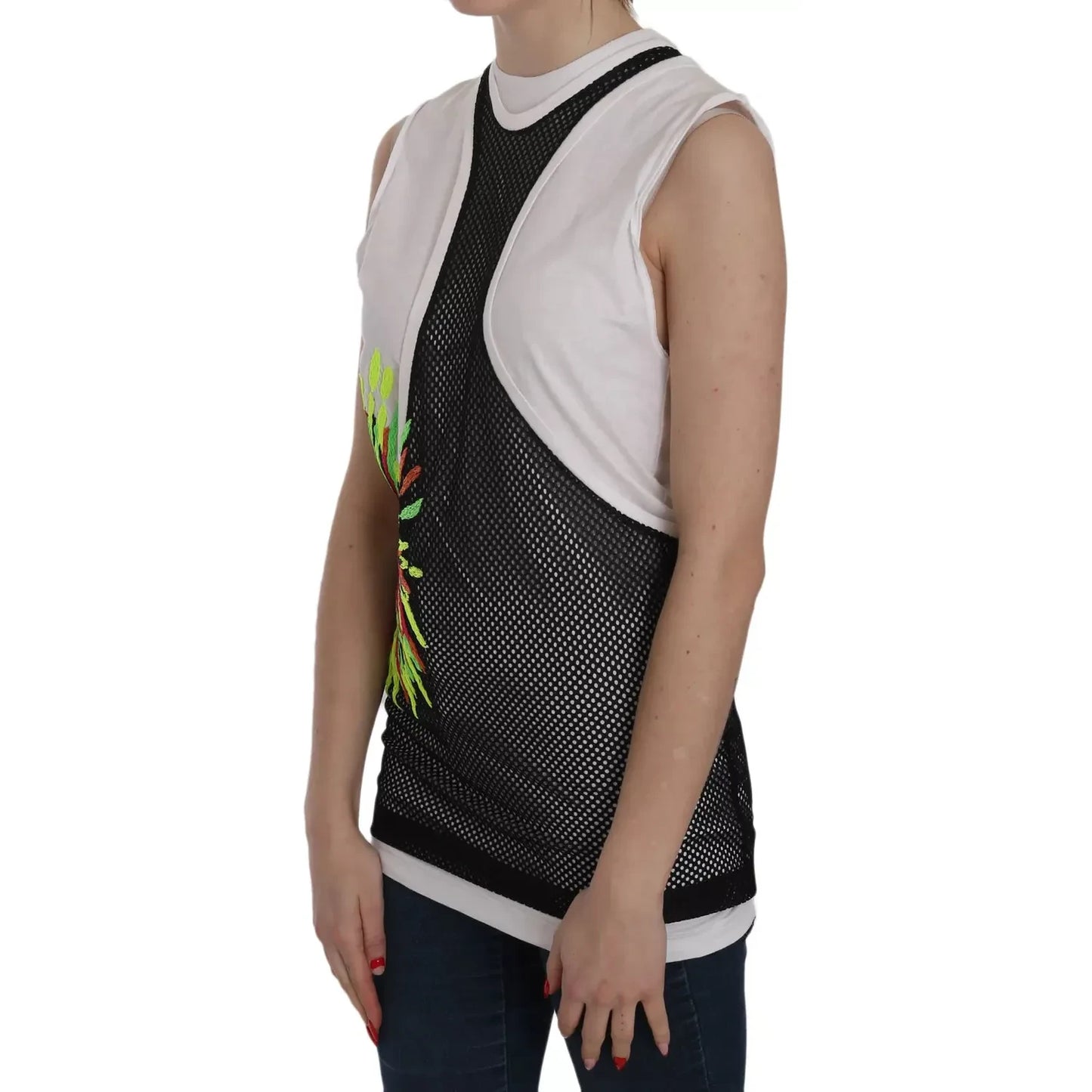 Dsquared² Black White Crew Neck Sleeveless Cotton Blouse Dsquared² Rosy Brown