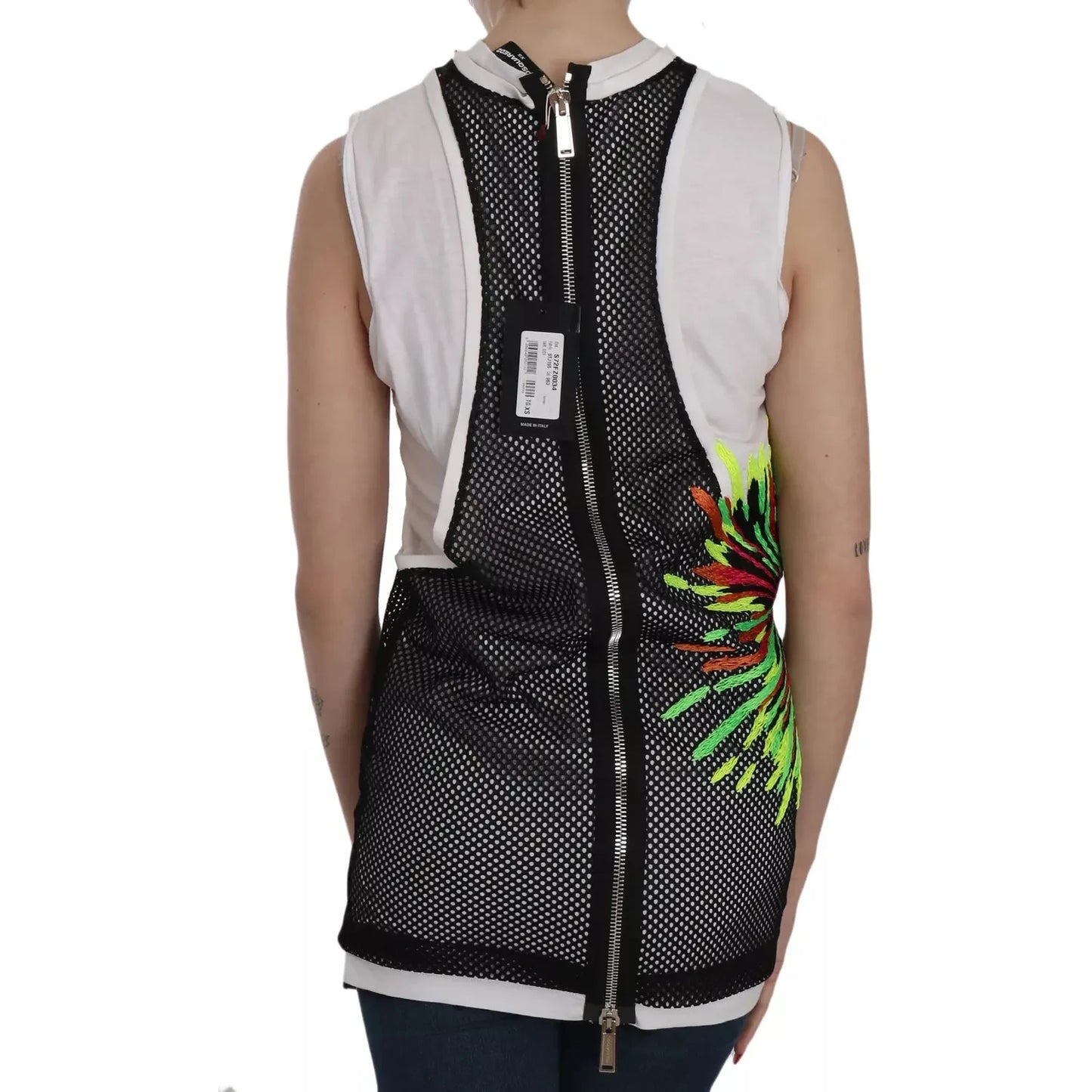Dsquared² Black White Crew Neck Sleeveless Cotton Blouse Dsquared² Gray