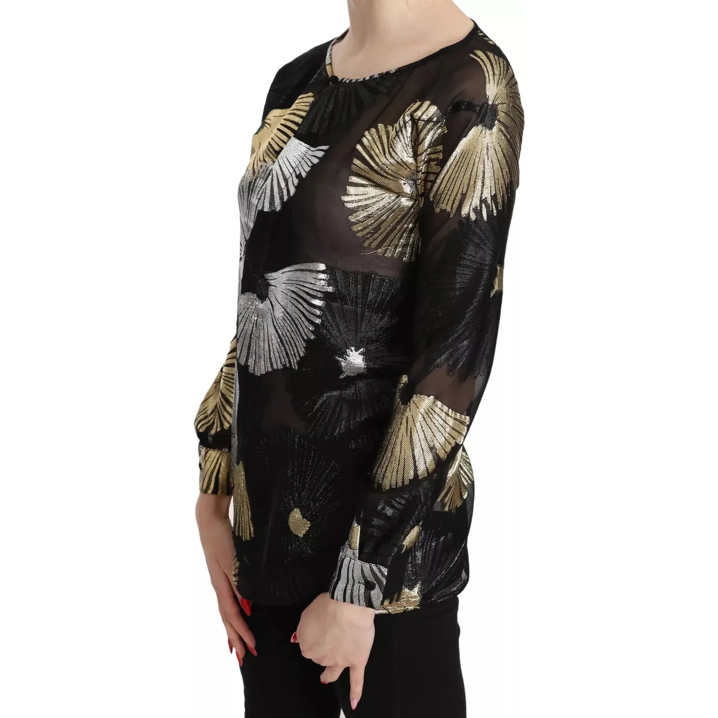 Dsquared² Gold Silver Silk Jacquard See Through Top Blouse Dsquared² Tan