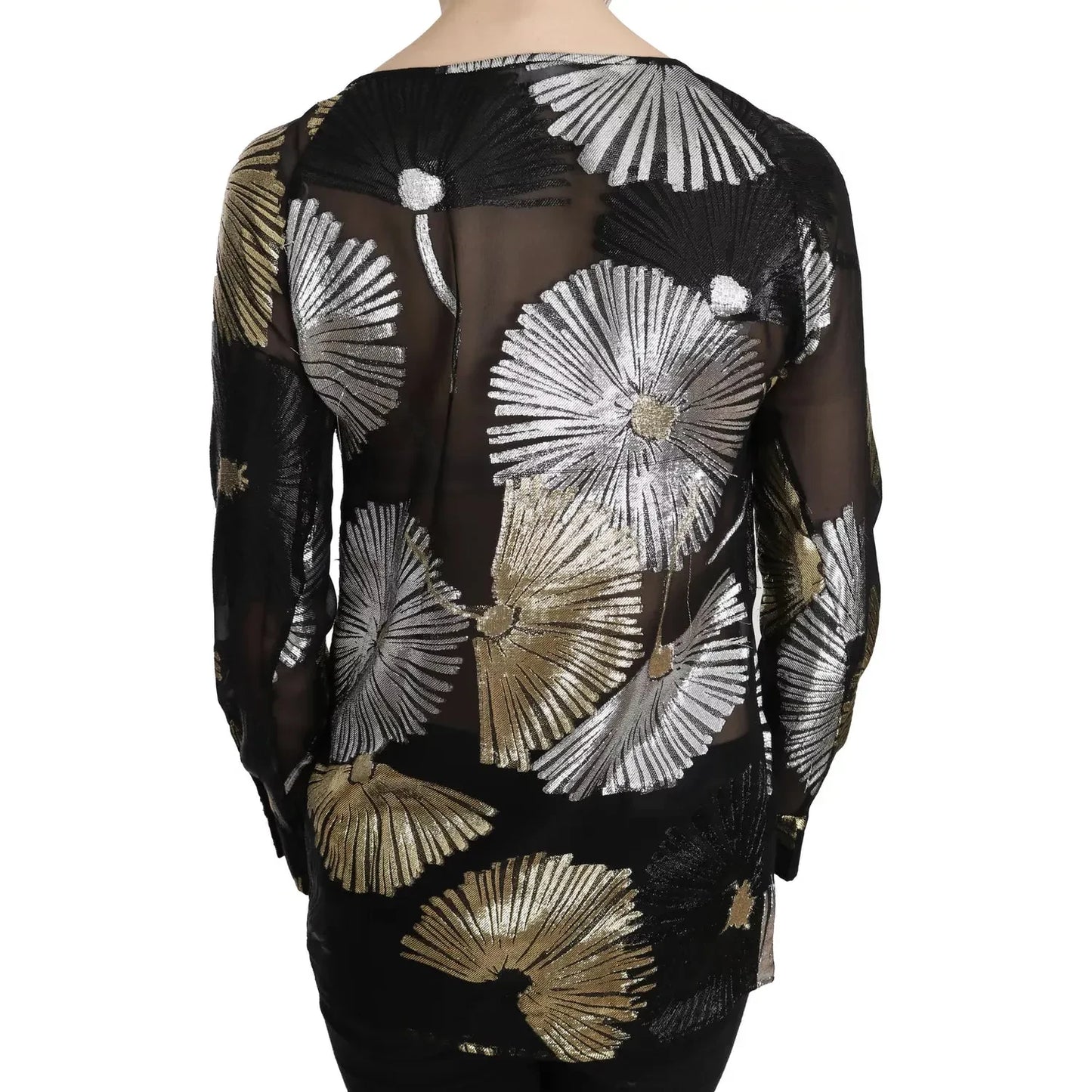 Dsquared² Gold Silver Silk Jacquard See Through Top Blouse Dsquared² Black