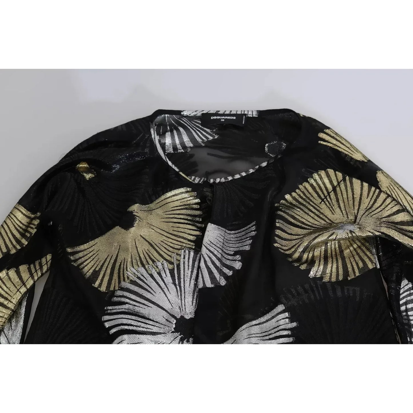 Dsquared² Gold Silver Silk Jacquard See Through Top Blouse Dsquared² Black