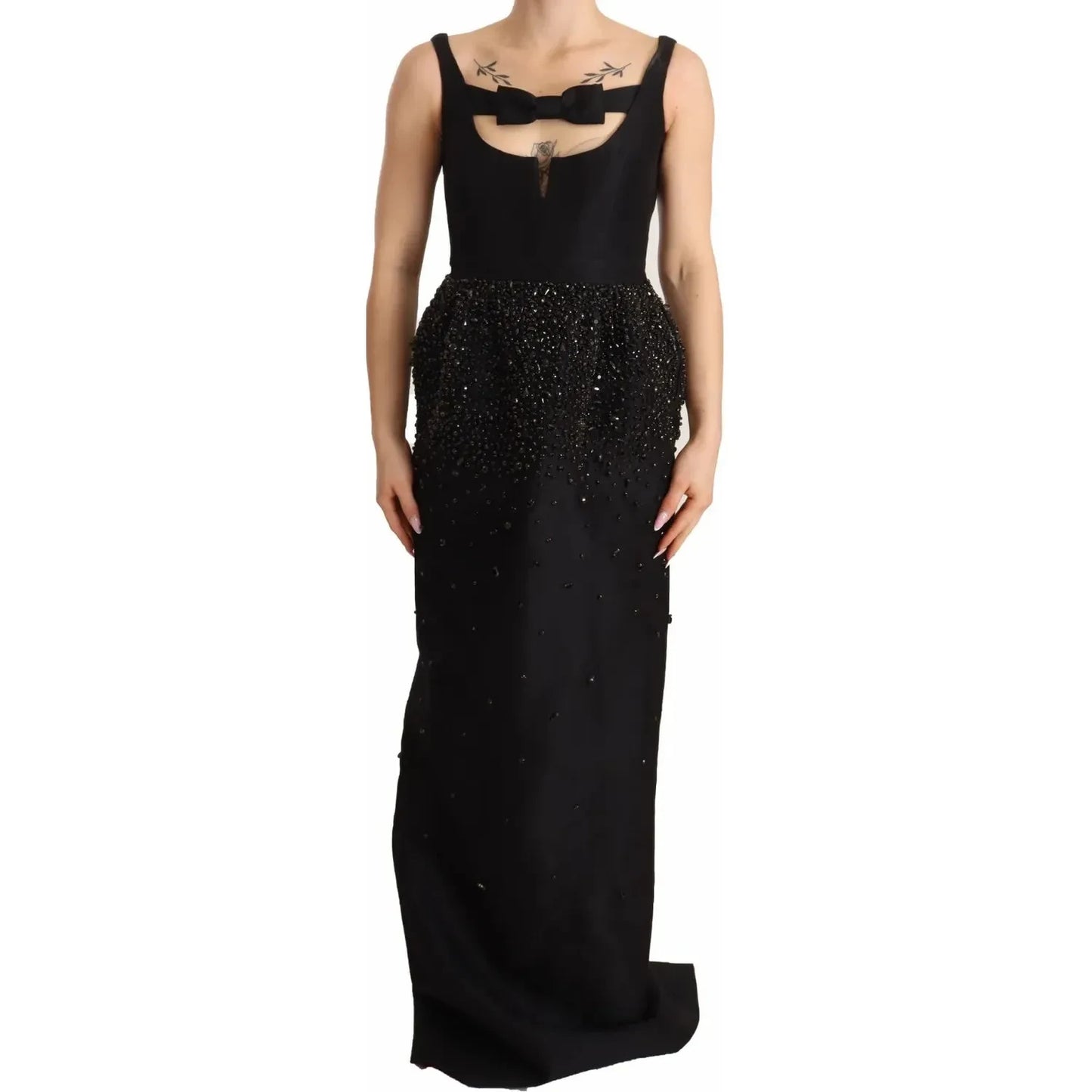 Dsquared² Black Embellish Sleeveless Ribbon Floor Length Dress Dsquared² Tan