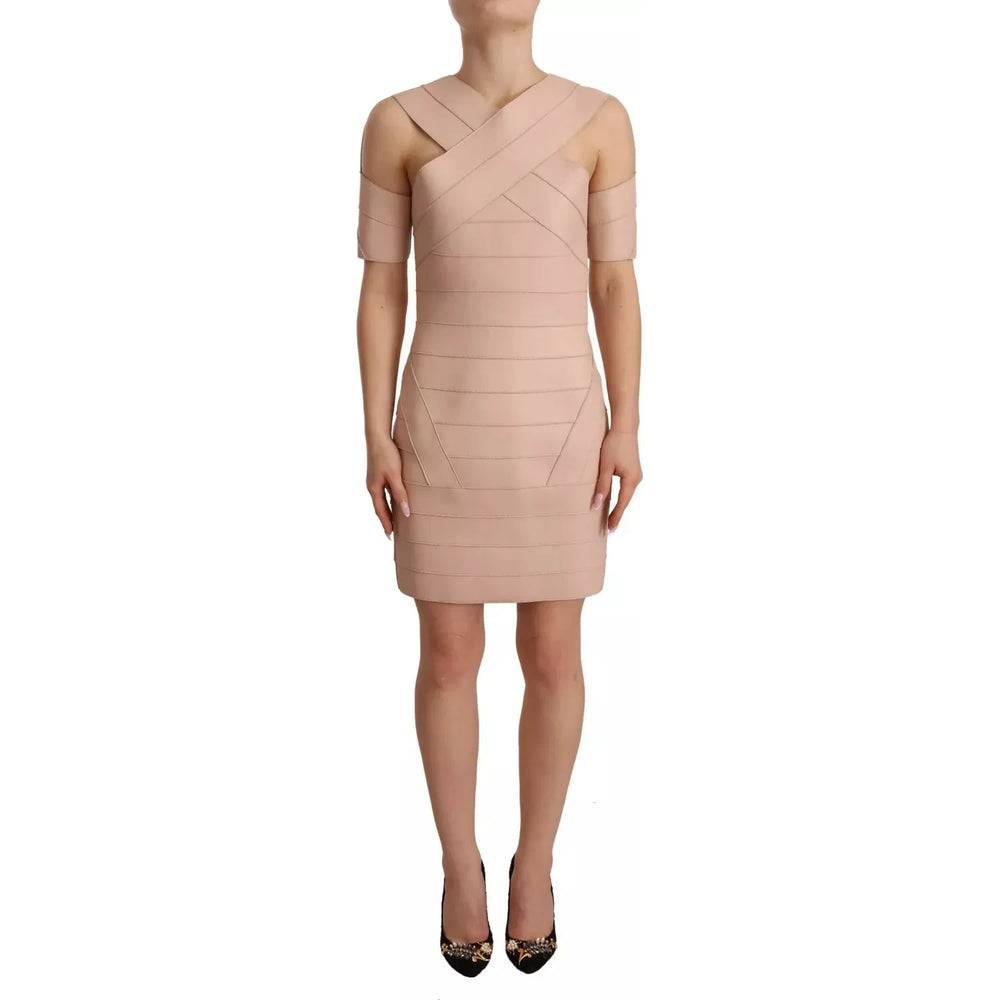 Dsquared² Beige Leather Open Shoulder Sheath Mini Dress Dsquared² Rosy Brown