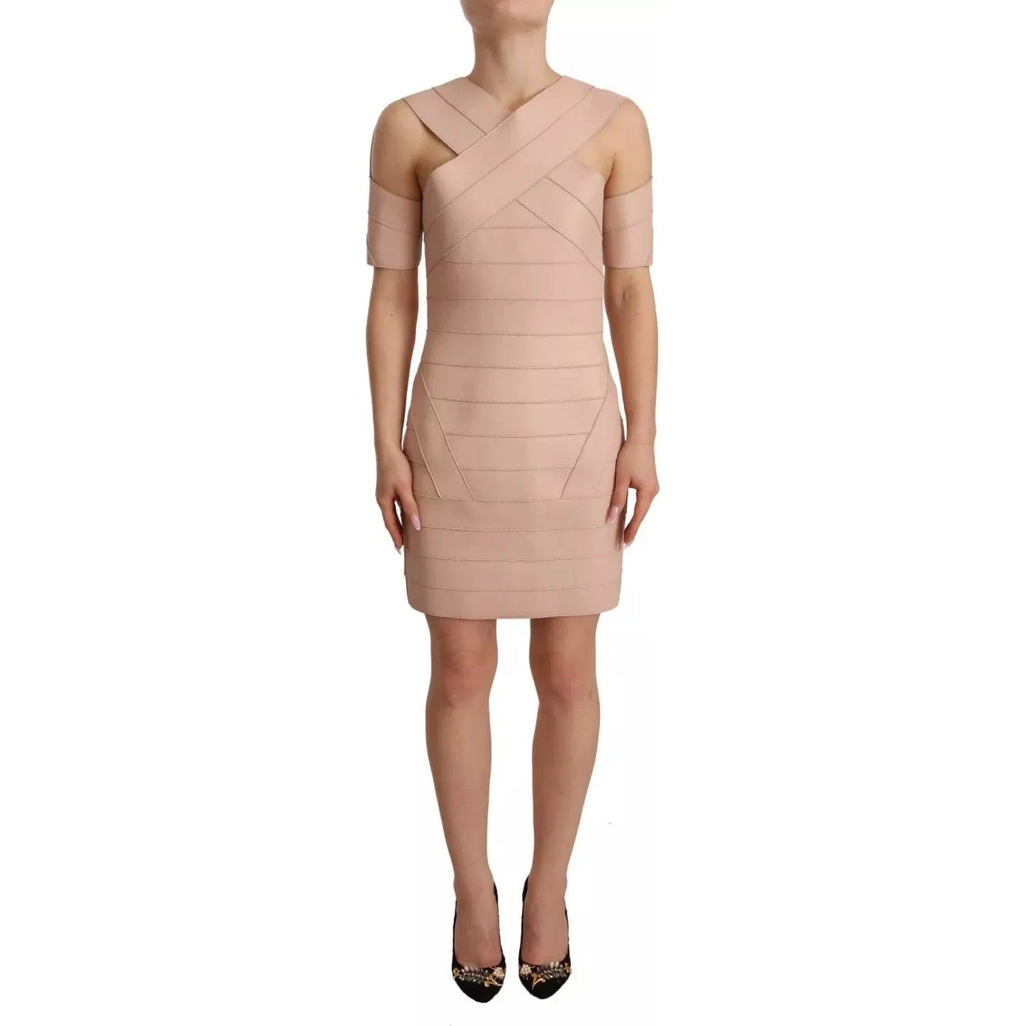 Dsquared² Beige Leather Open Shoulder Sheath Mini Dress Dsquared² Rosy Brown