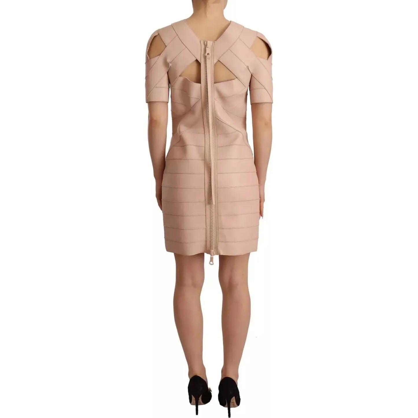 Dsquared² Beige Leather Open Shoulder Sheath Mini Dress Dsquared² Rosy Brown