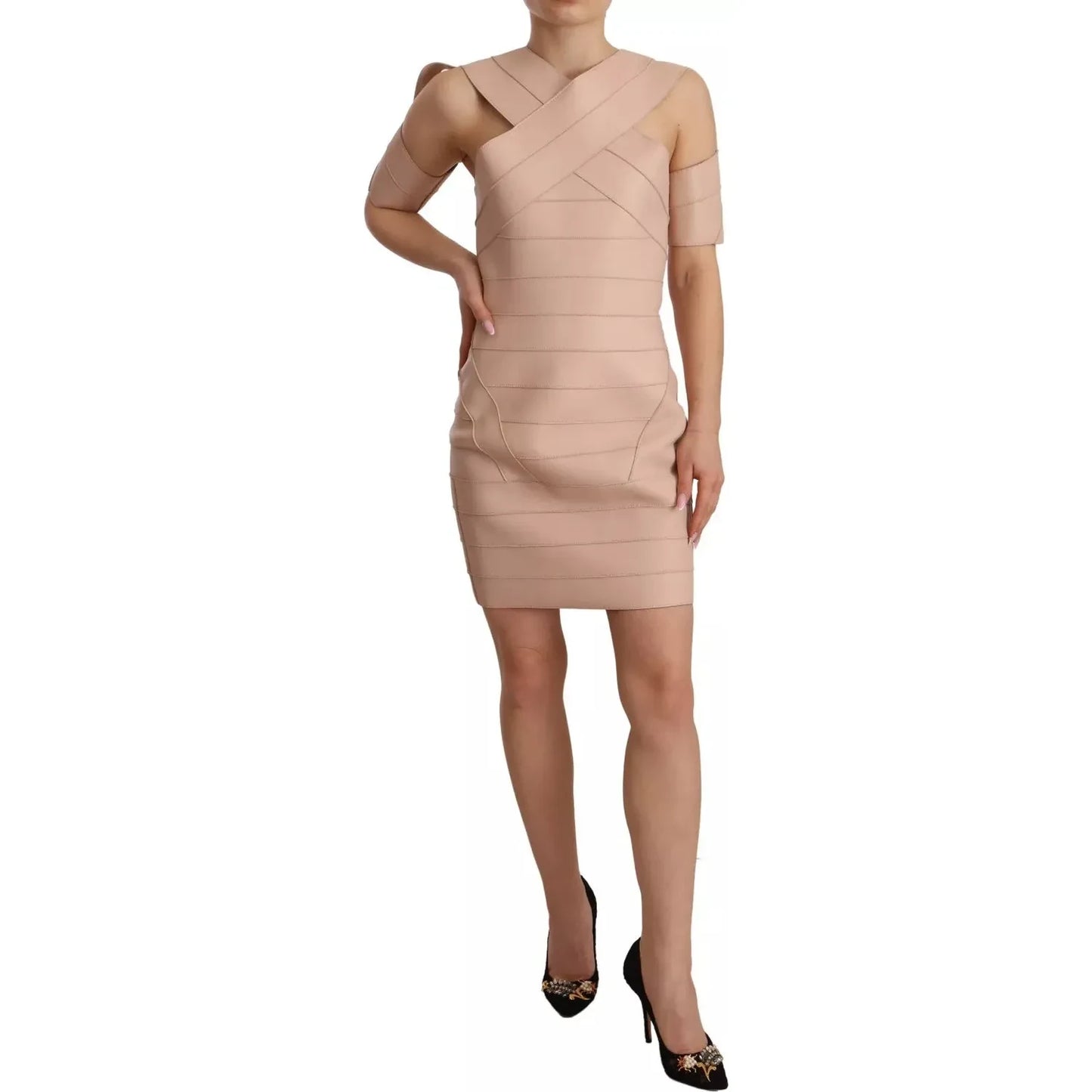 Dsquared² Beige Leather Open Shoulder Sheath Mini Dress Dsquared² Rosy Brown