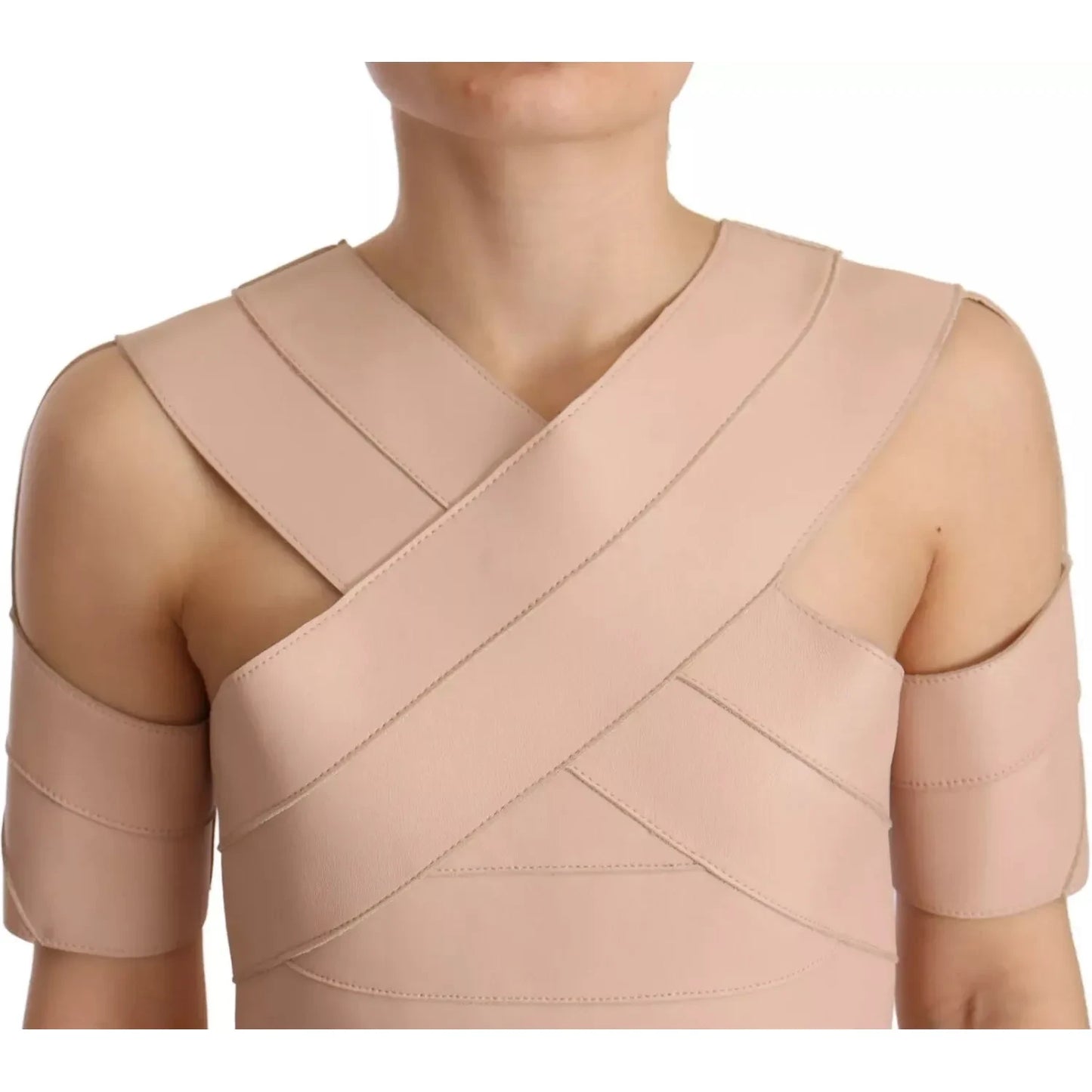 Dsquared² Beige Leather Open Shoulder Sheath Mini Dress Dsquared² Tan
