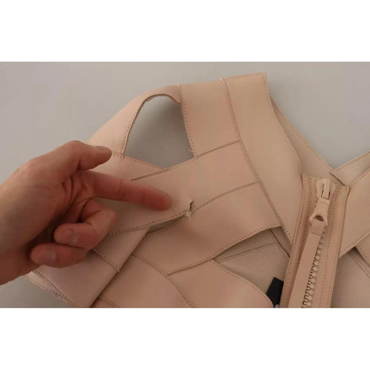 Dsquared² Beige Leather Open Shoulder Sheath Mini Dress Dsquared² Rosy Brown