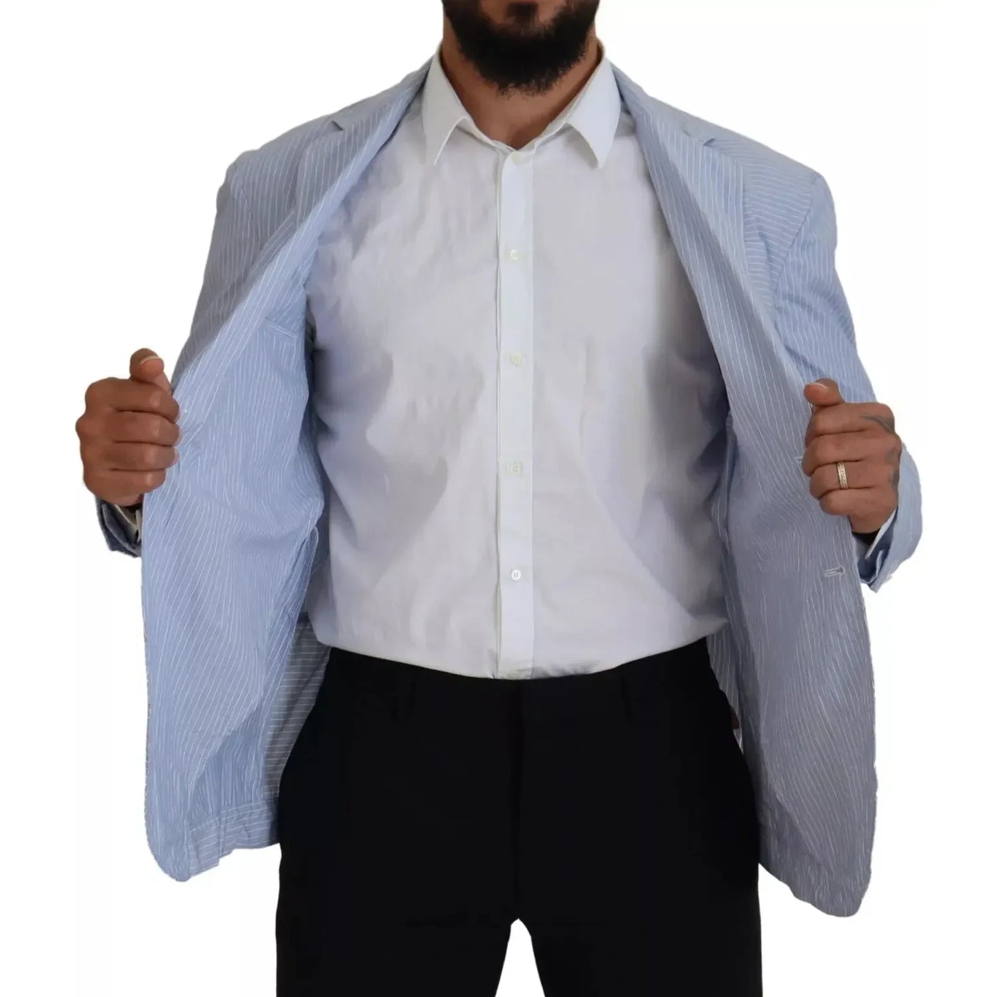 Dsquared² Blue Striped Single Breasted Formal Coat Blazer Dsquared² Dark Gray