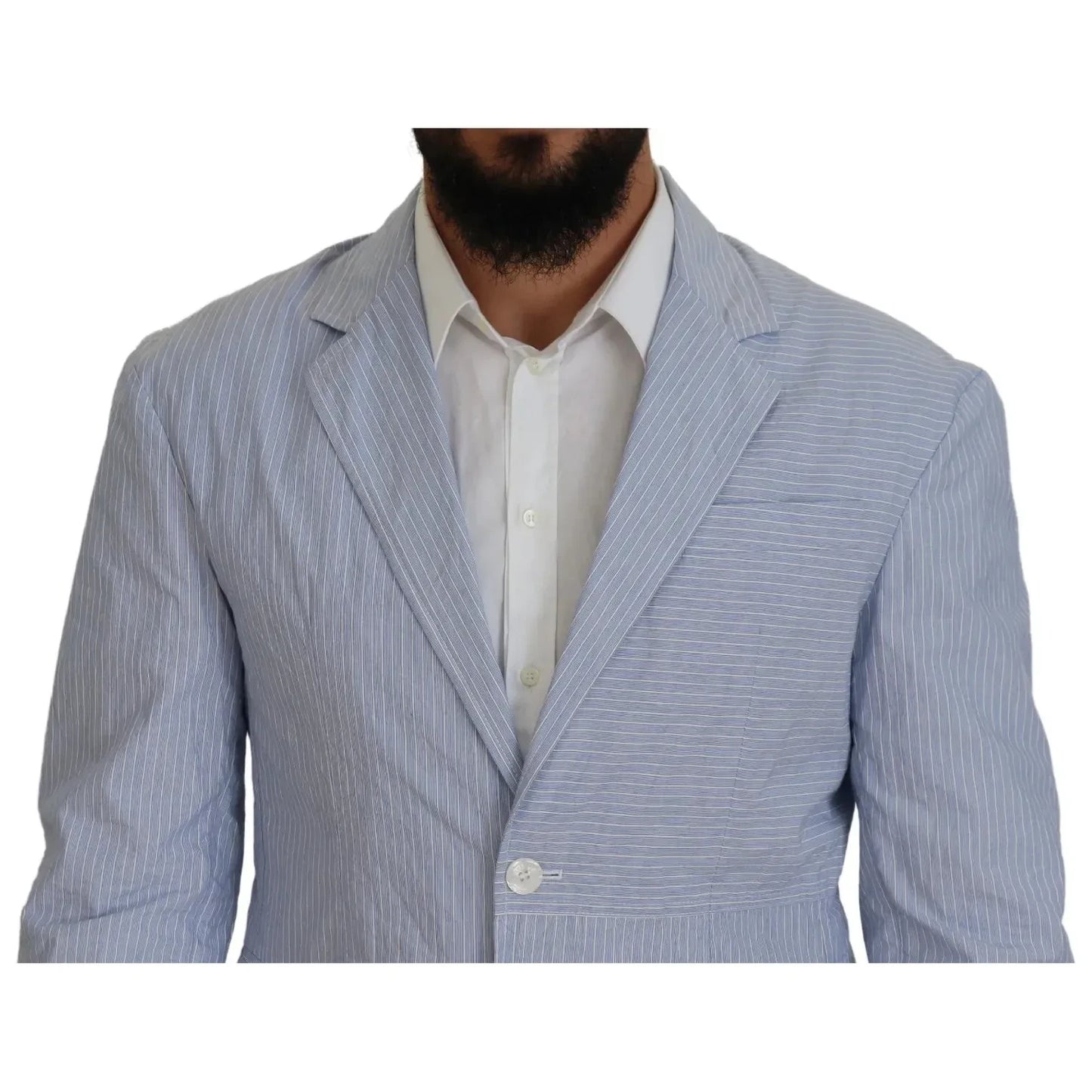 Dsquared² Blue Striped Single Breasted Formal Coat Blazer Dsquared² Light Slate Gray