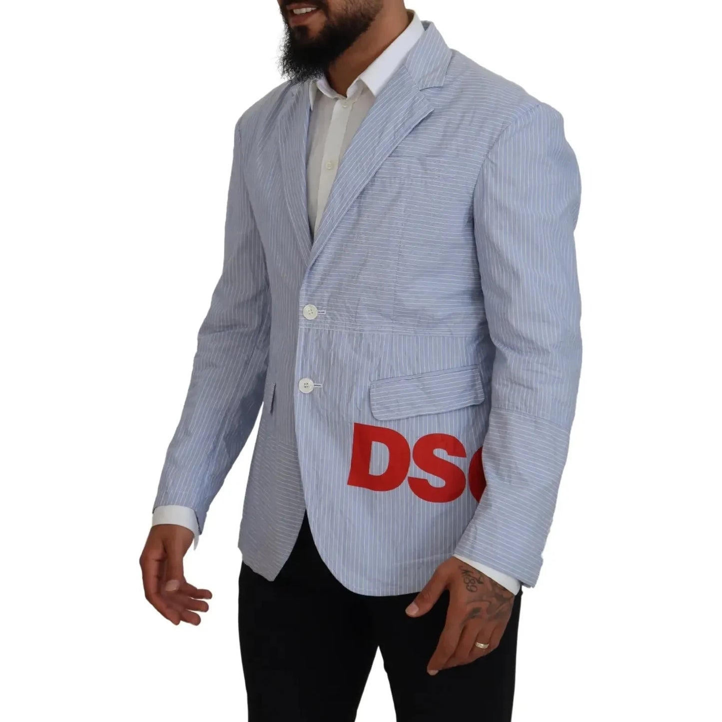 Dsquared² Blue Striped Single Breasted Formal Coat Blazer Dsquared² Light Slate Gray