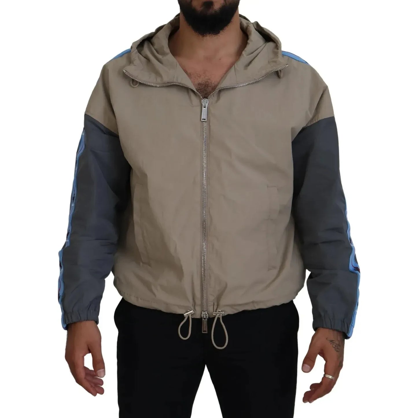 Dsquared² Brown Gray Sleeves Hooded Full Zip Jacket Dsquared² Dim Gray