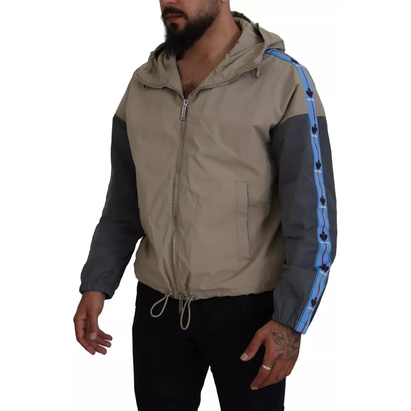 Dsquared² Brown Gray Sleeves Hooded Full Zip Jacket Dsquared² Dim Gray