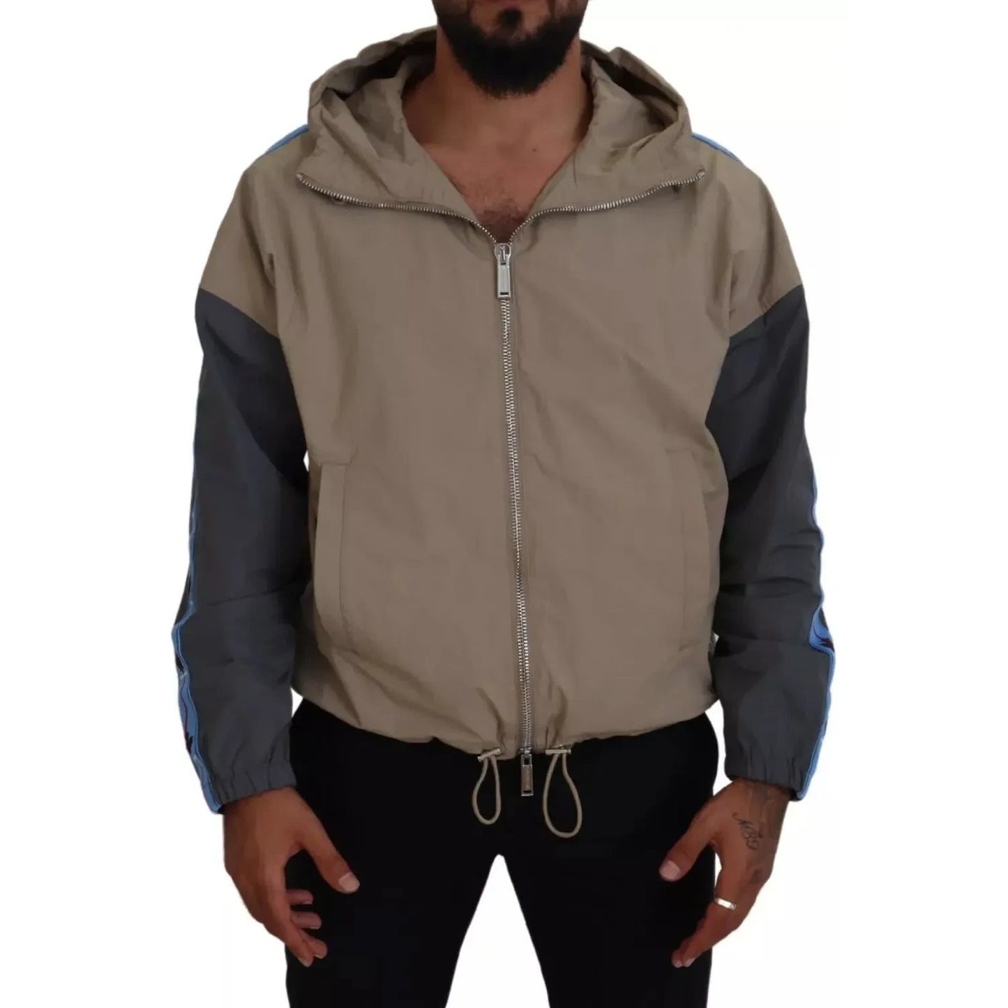Dsquared² Brown Gray Sleeves Hooded Full Zip Jacket Dsquared² Dim Gray