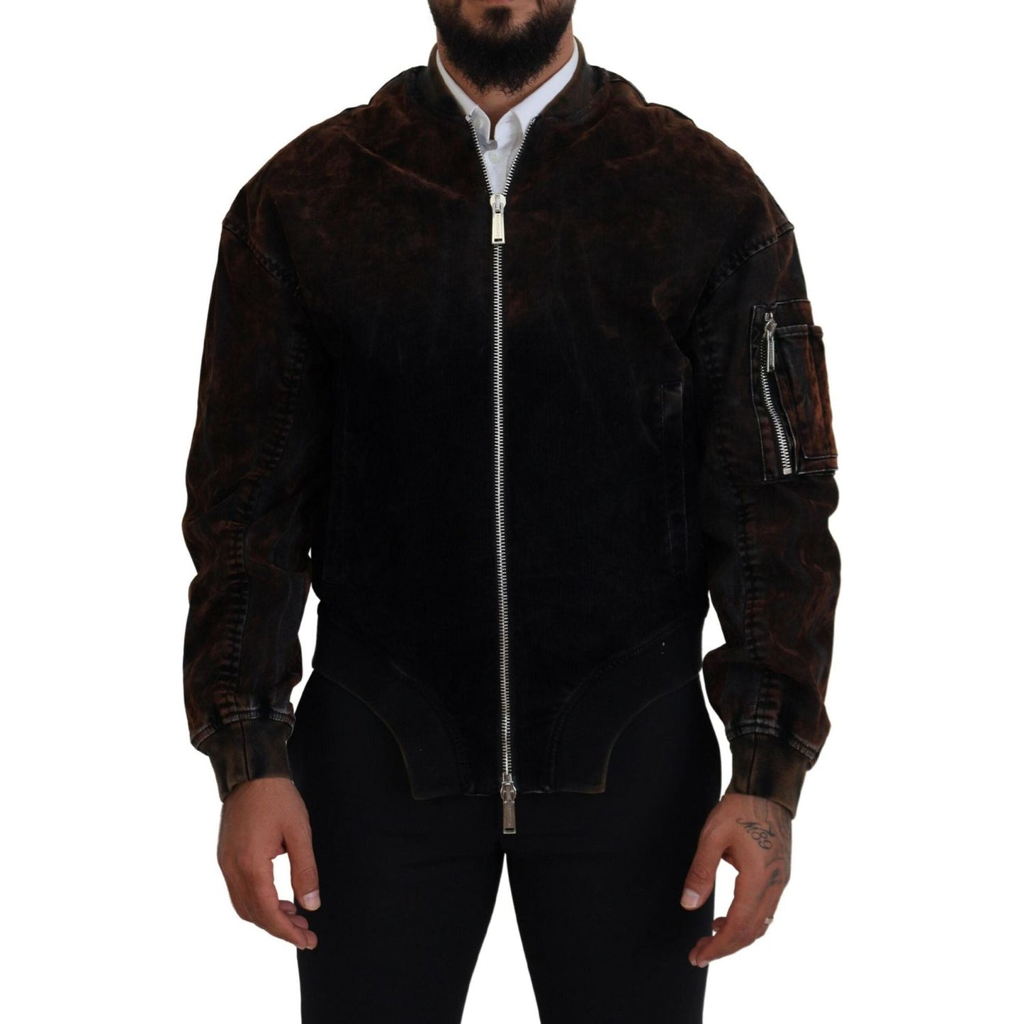 Dsquared² Brown Cotton Bomber Zipper Pocket Sleeves Jacket Dsquared² Black