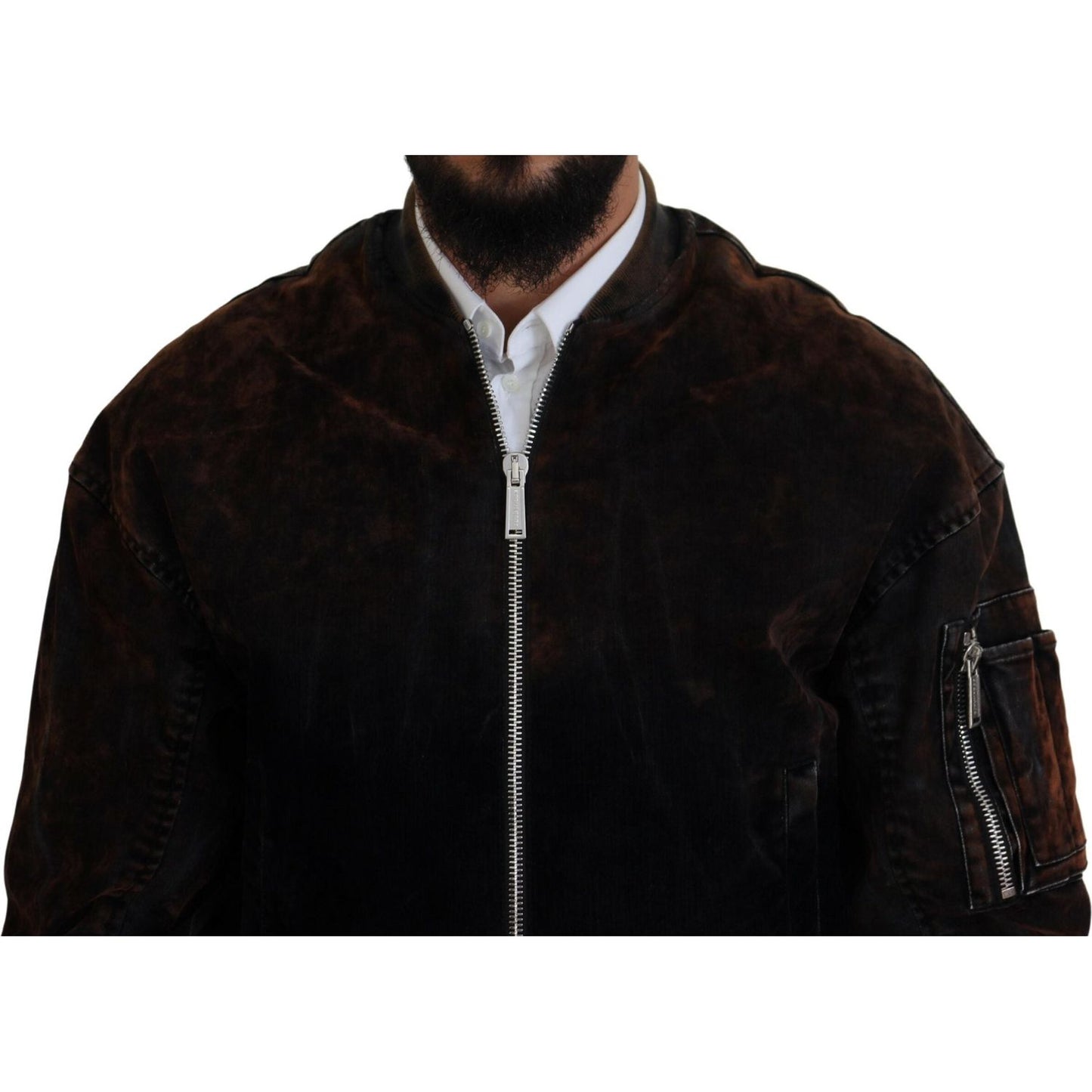 Dsquared² Brown Cotton Bomber Zipper Pocket Sleeves Jacket Dsquared² Black