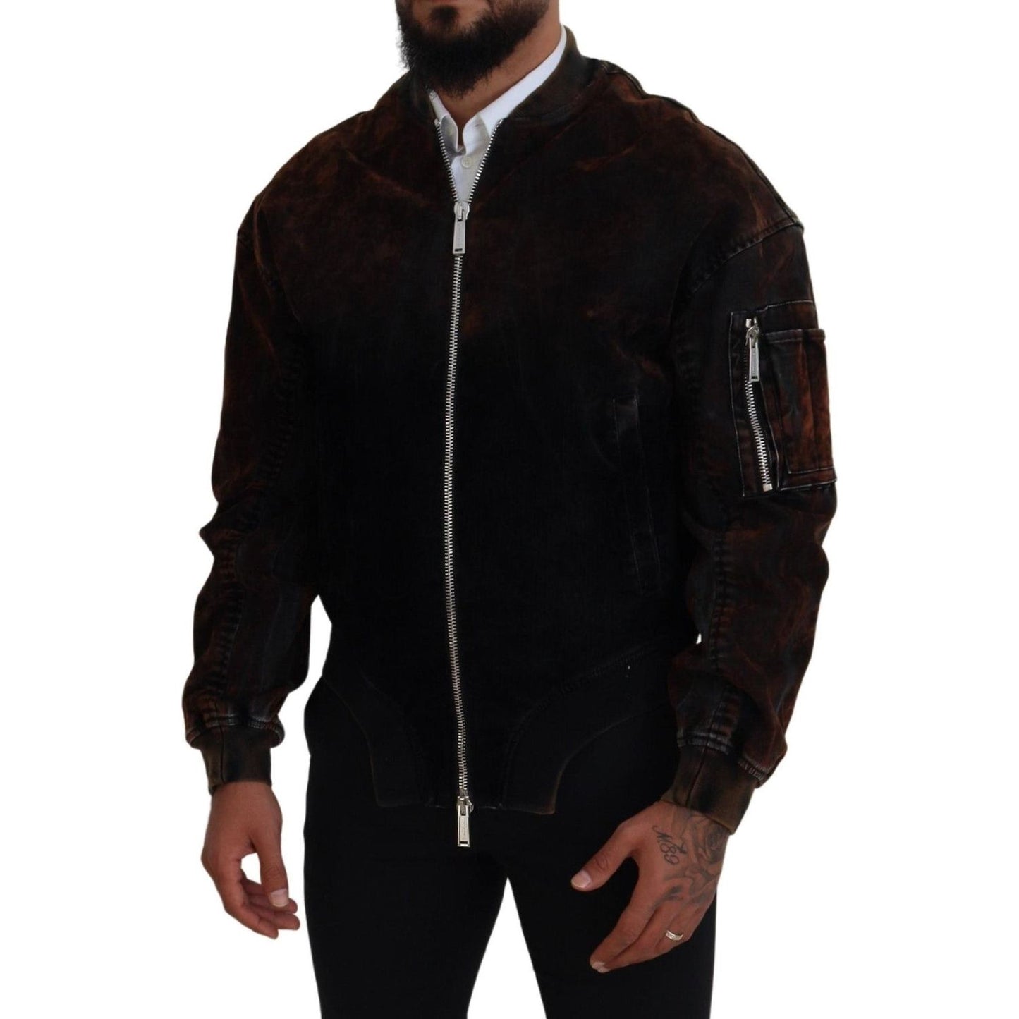 Dsquared² Brown Cotton Bomber Zipper Pocket Sleeves Jacket Dsquared² Black