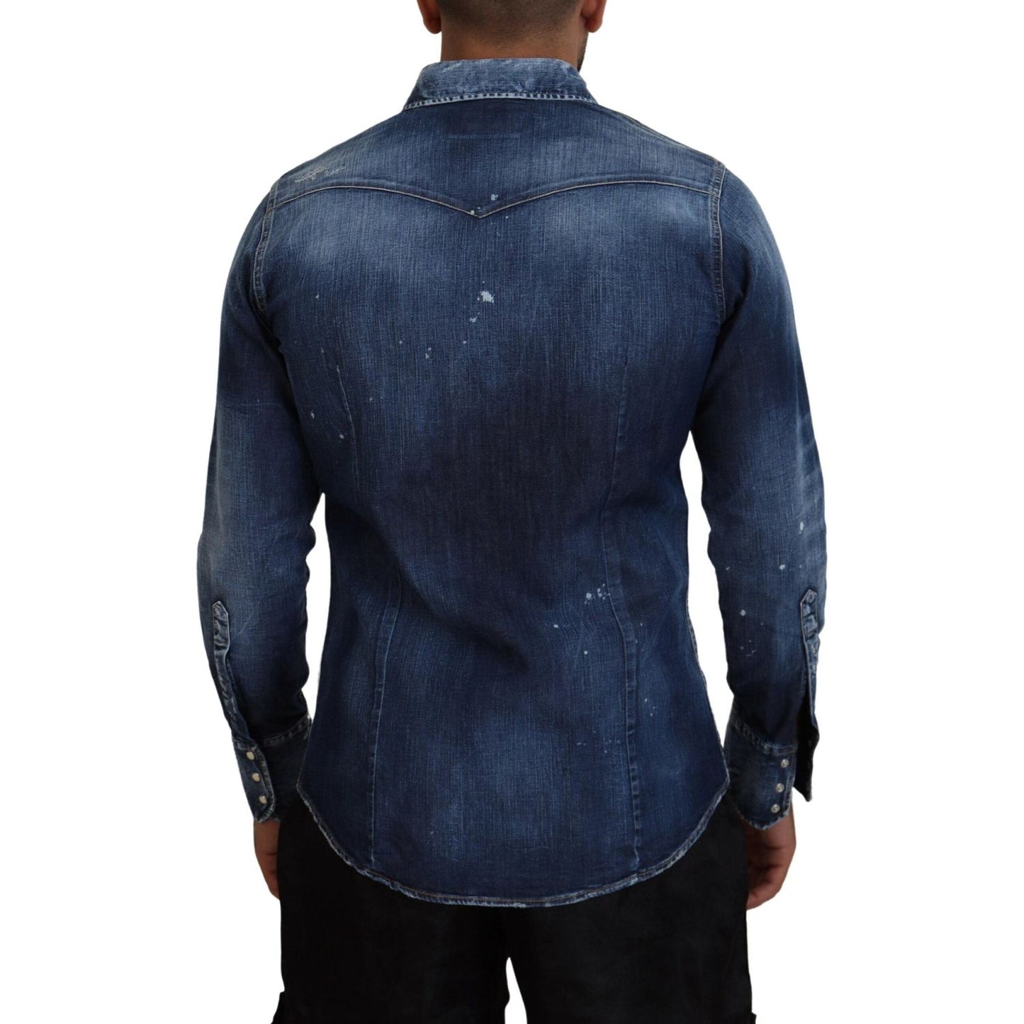 Dsquared² Blue Washed Goth Surfer Print Men Denim Shirt Dsquared² Dark Slate Gray
