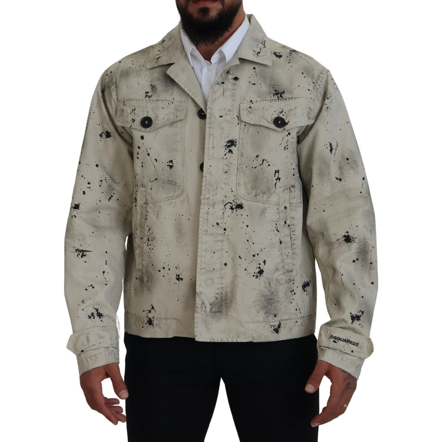 Dsquared² Off White Black Splash Print Casual Denim Jacket Dsquared² Light Slate Gray