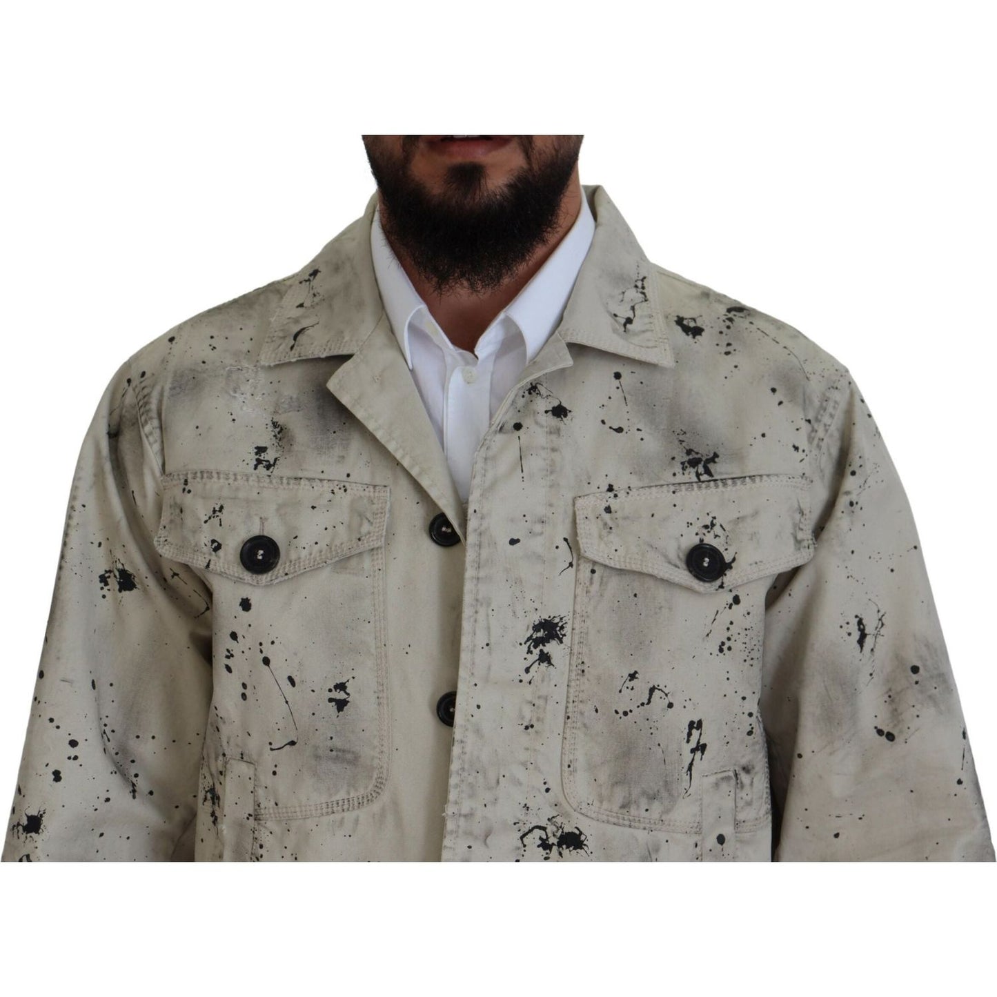 Dsquared² Off White Black Splash Print Casual Denim Jacket Dsquared² Light Slate Gray