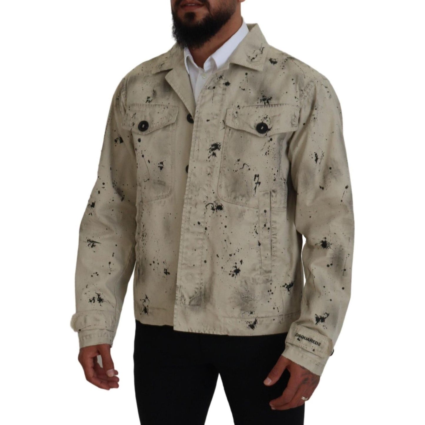 Dsquared² Off White Black Splash Print Casual Denim Jacket Dsquared² Dim Gray