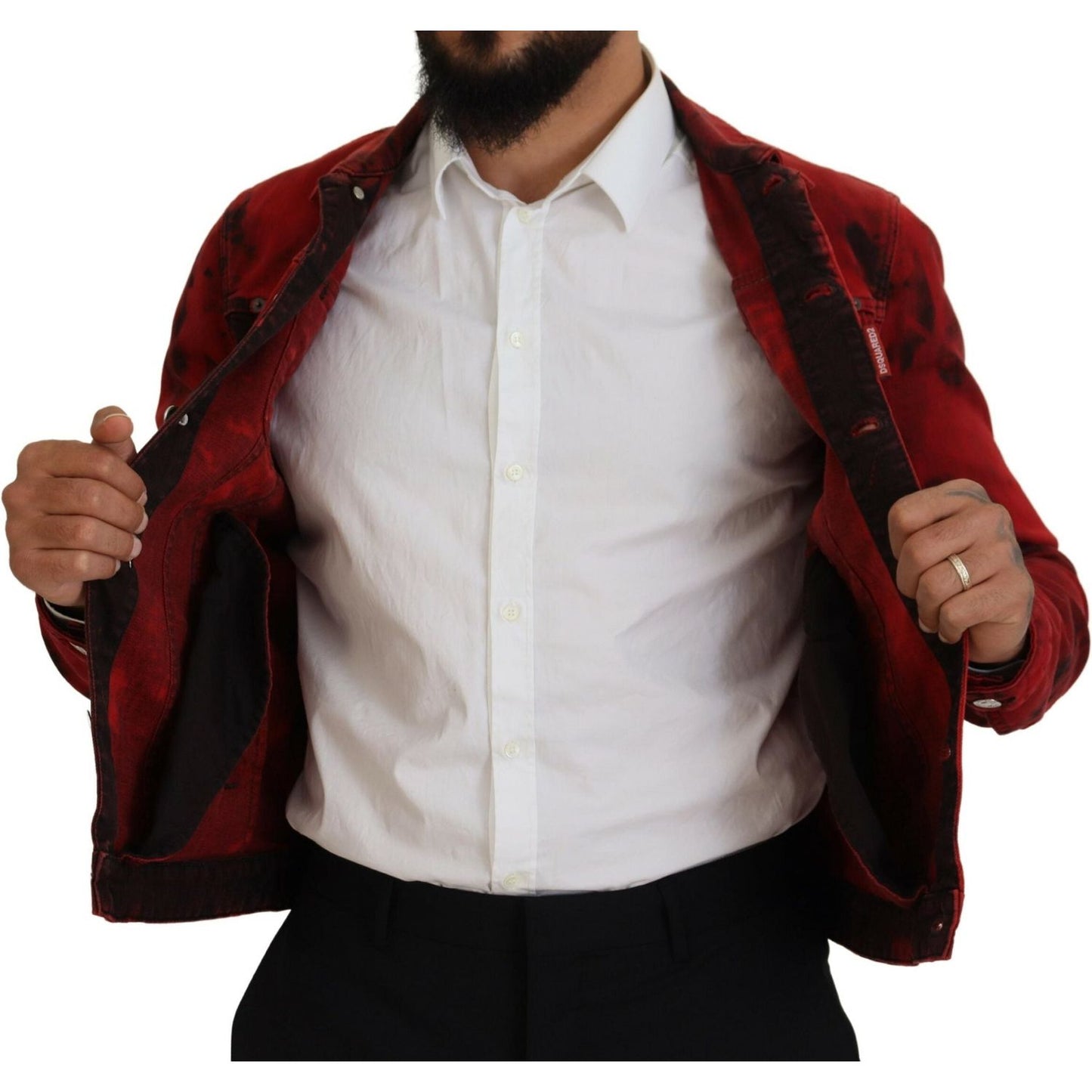 Dsquared² Red Black Tie Dye Collared Men Denim Jacket Dsquared² Light Gray