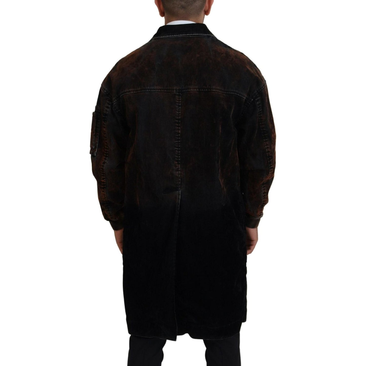 Dsquared² Brown Full Button Men Long Coat Cotton Jacket Dsquared² Black