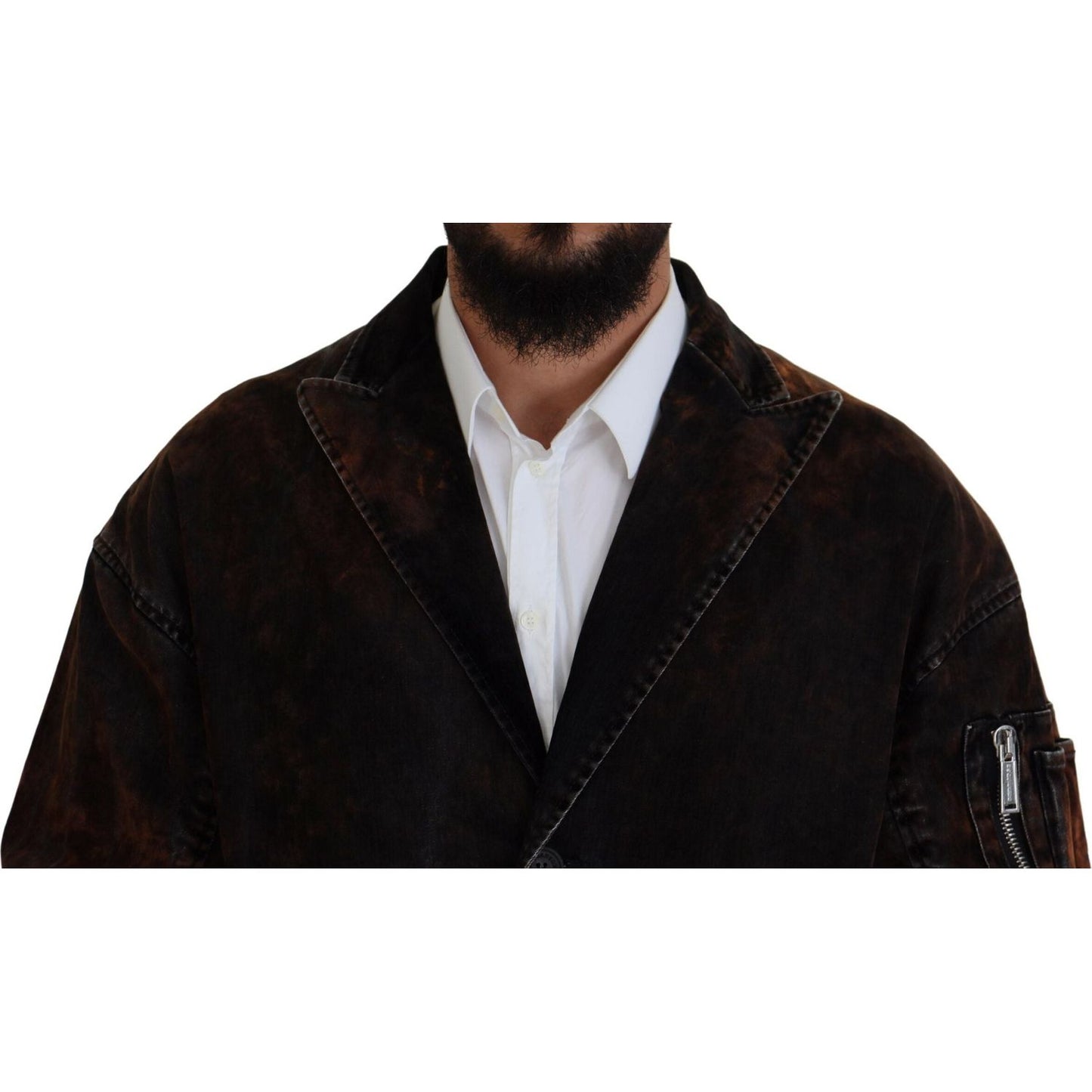 Dsquared² Brown Full Button Men Long Coat Cotton Jacket Dsquared² Black