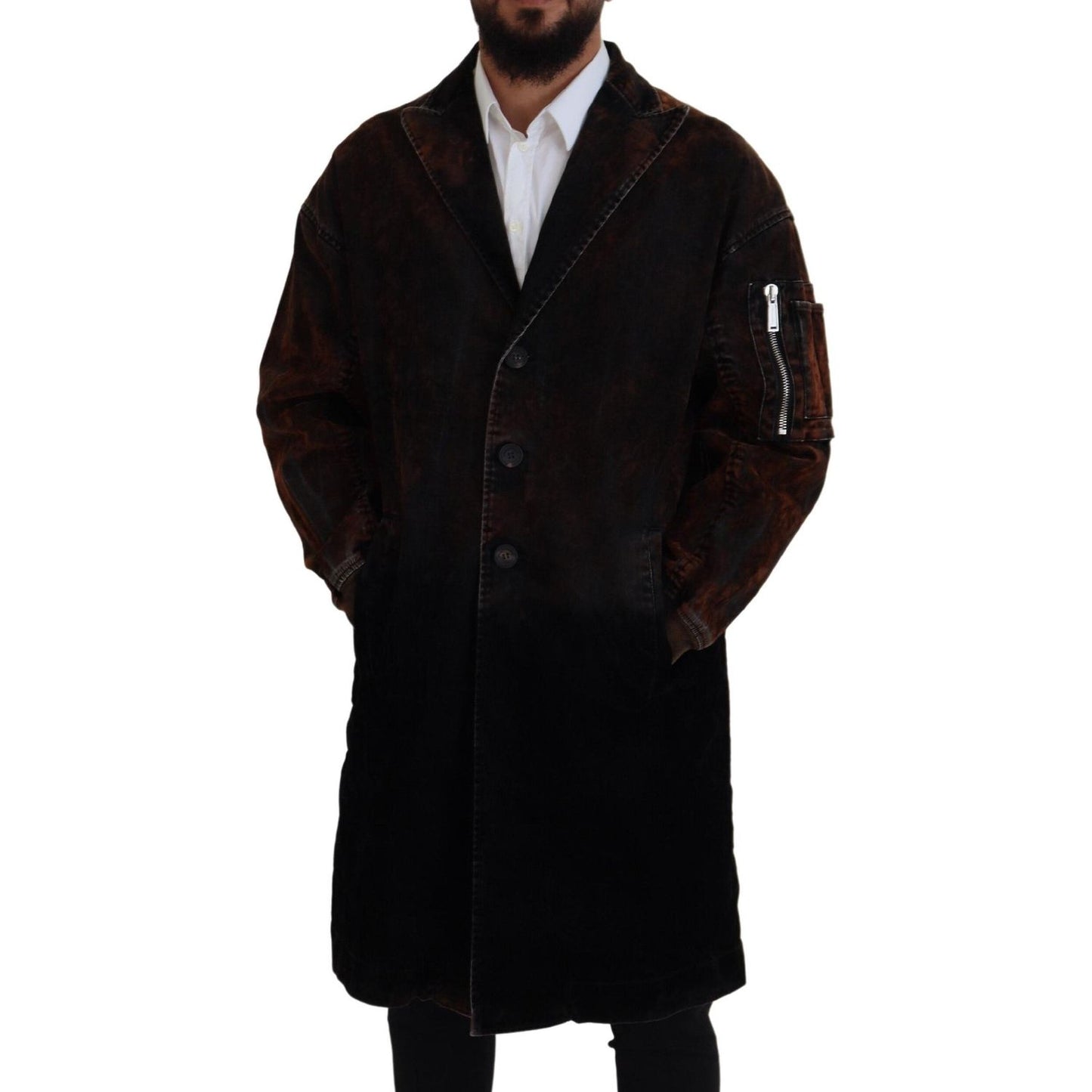 Dsquared² Brown Full Button Men Long Coat Cotton Jacket Dsquared² Black