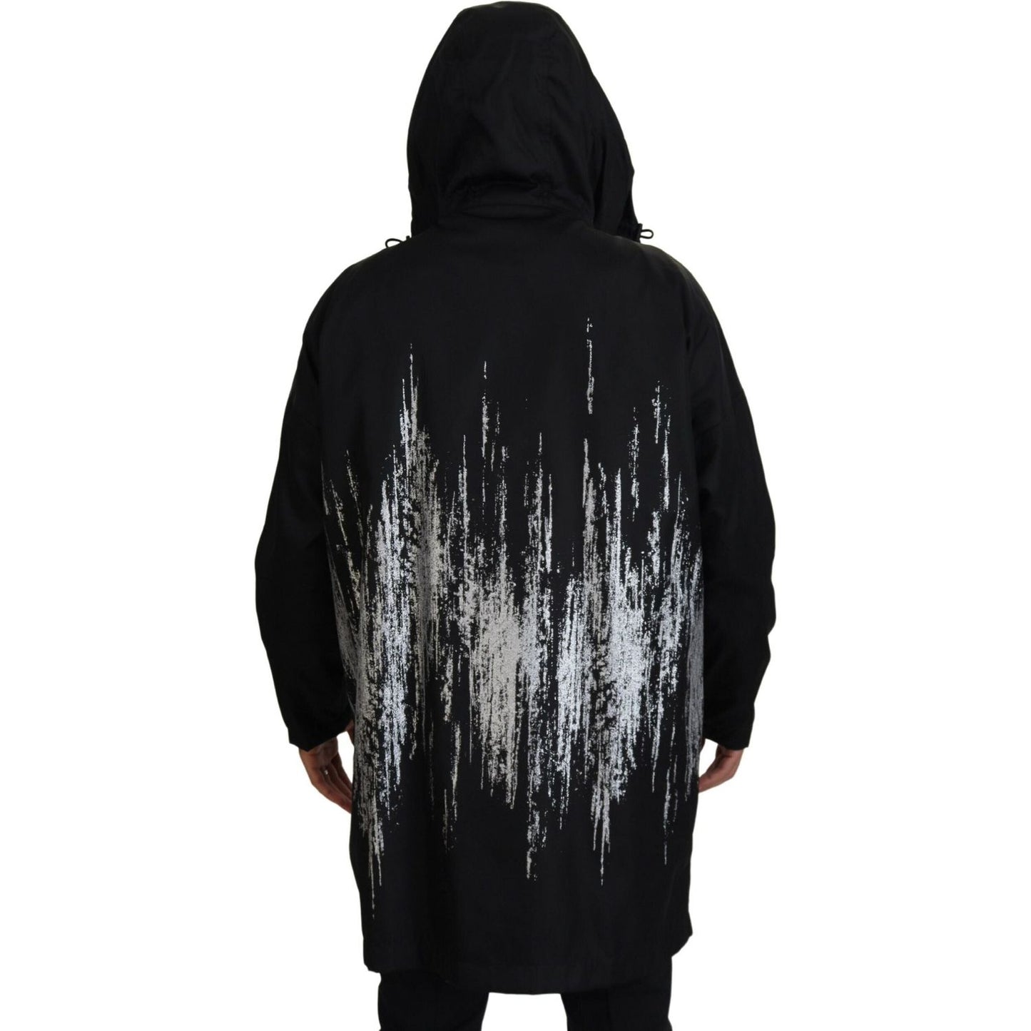 Dsquared² Black White Print Long Hooded Coat Nylon Jacket Dsquared² Black