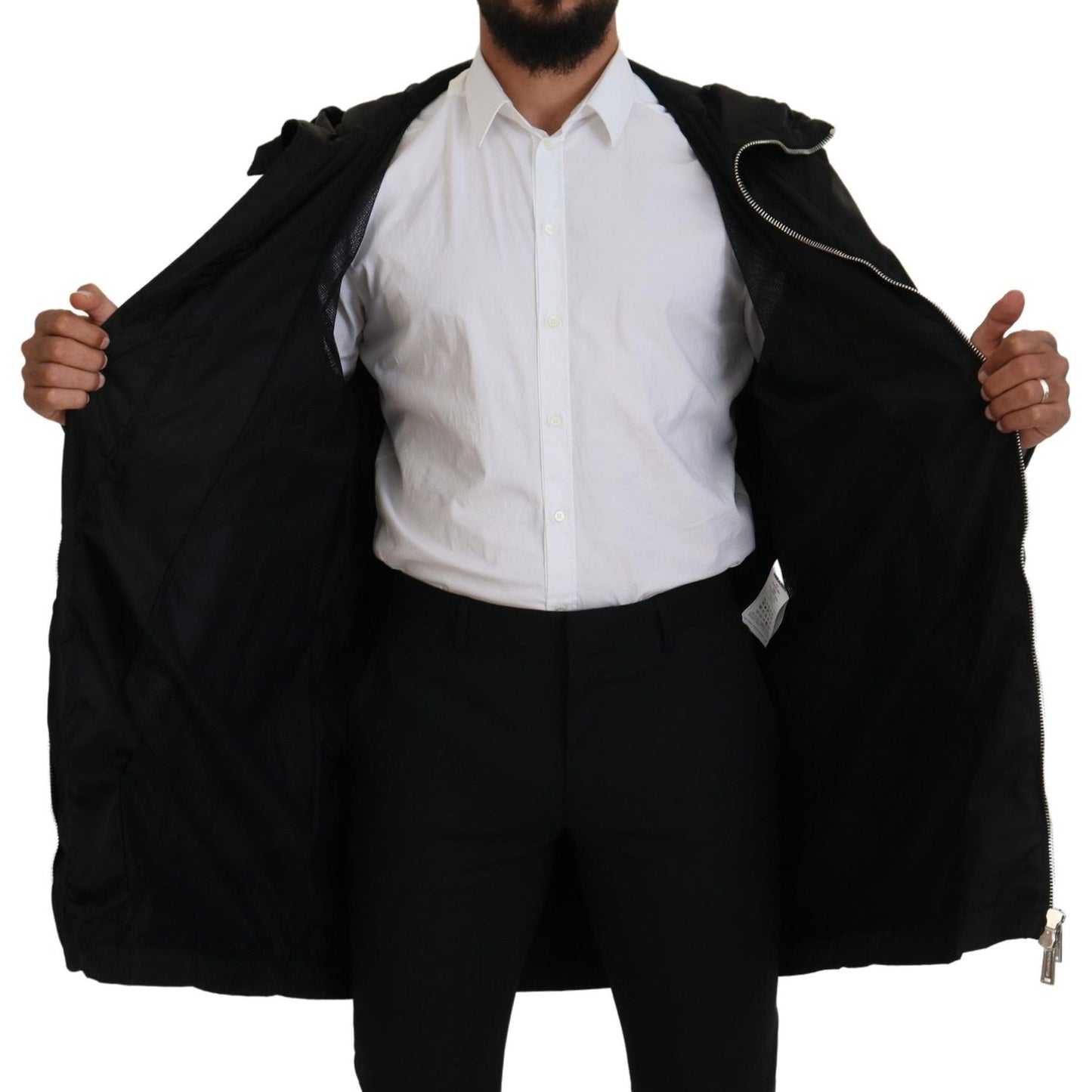 Dsquared² Black White Print Long Hooded Coat Nylon Jacket Dsquared² Gray