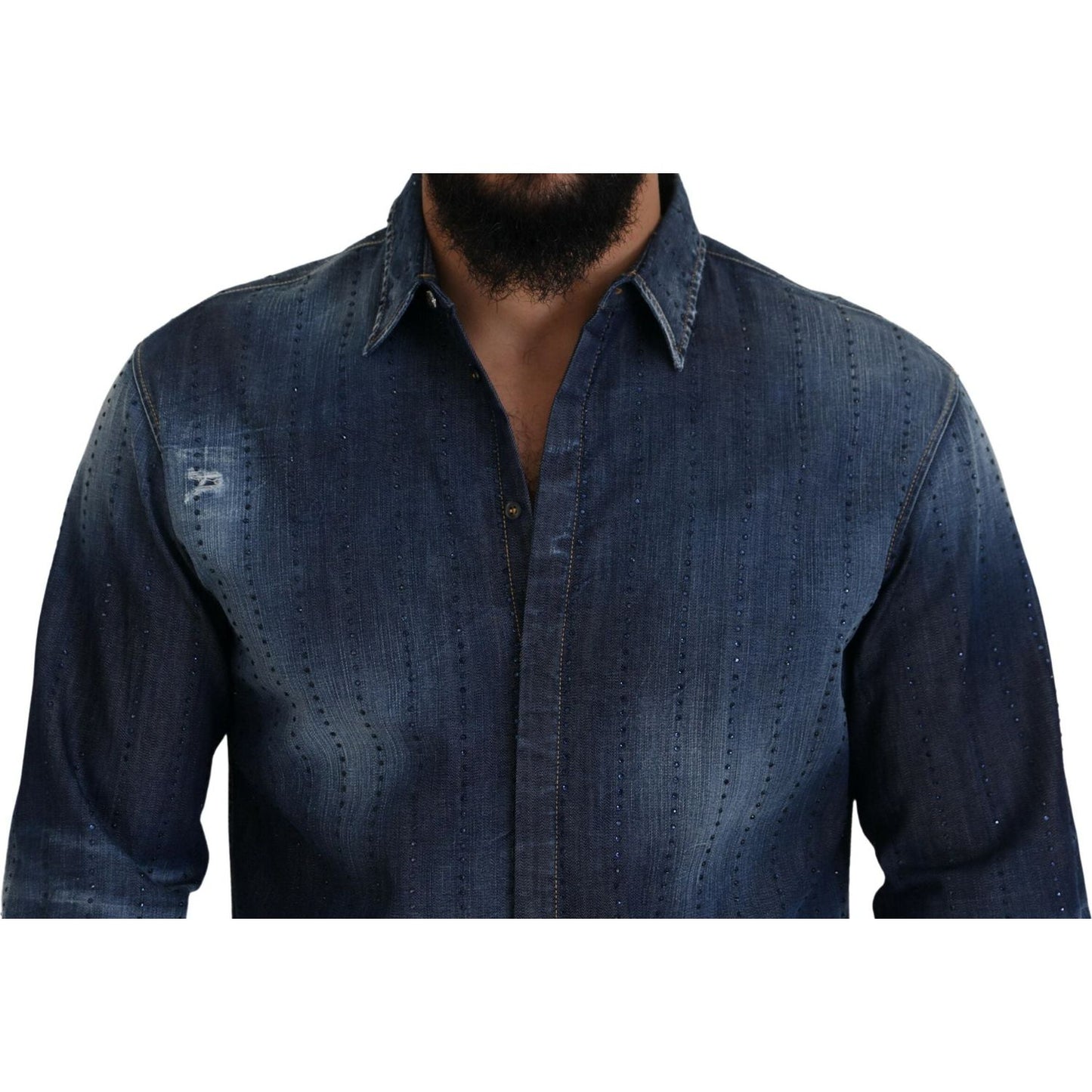 Dsquared² Blue Tattered Crystal Embellished Denim Shirt Dsquared² Dark Slate Gray