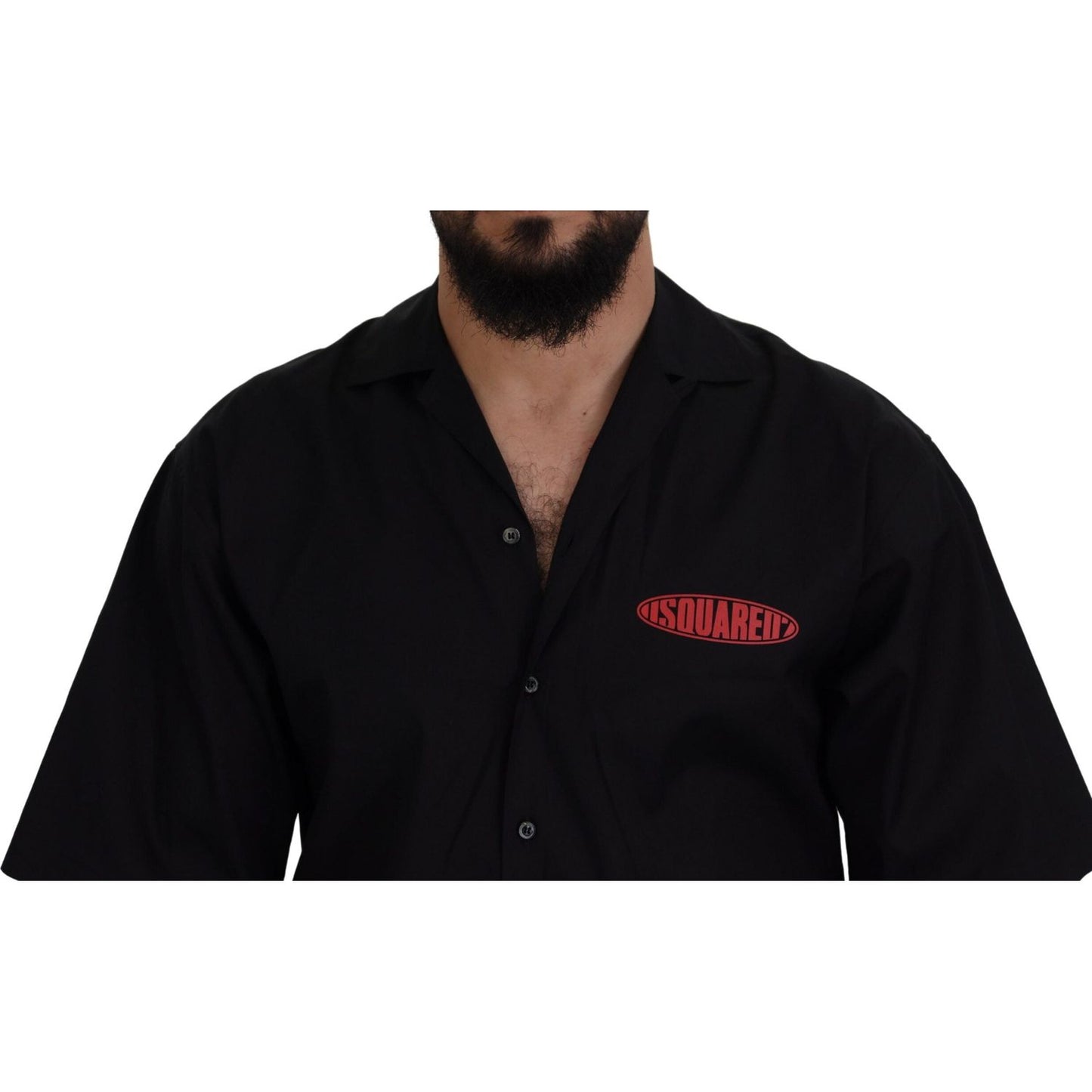 Dsquared² Black Cotton Collared Logo Print Short Sleeve Shirt Dsquared² Black