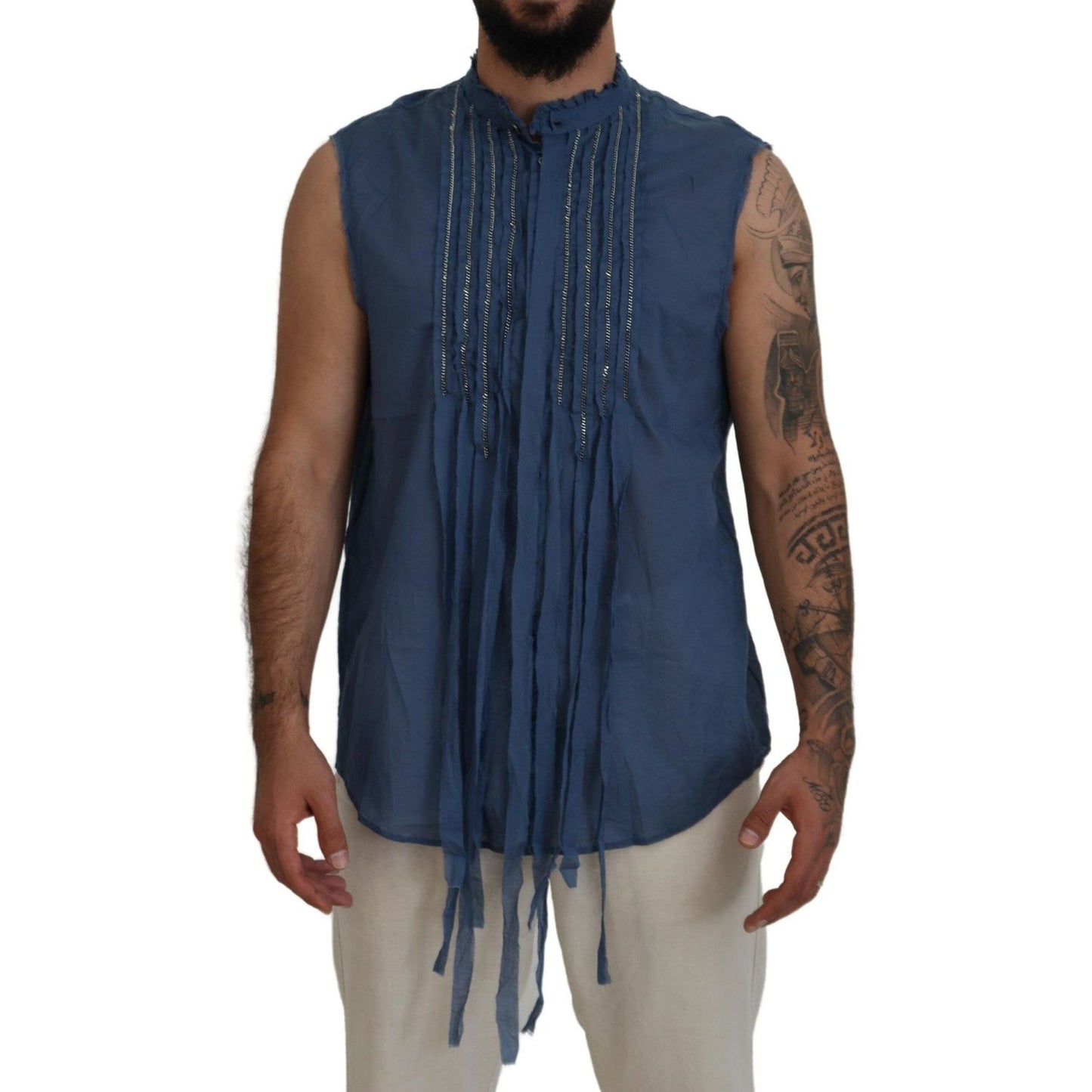 Dsquared² Blue Cotton Chain Embellishment Sleeveless Shirt Dsquared² Dark Slate Gray