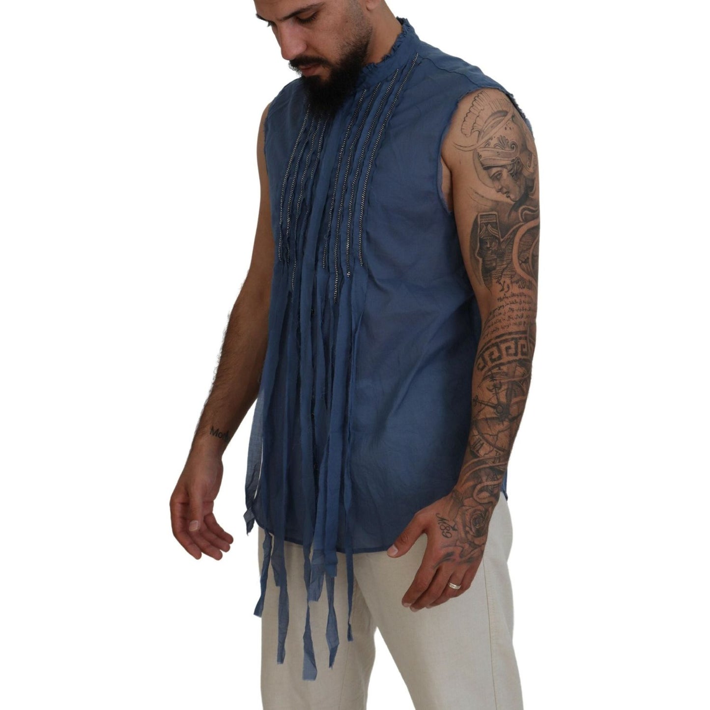 Dsquared² Blue Cotton Chain Embellishment Sleeveless Shirt Dsquared² Dark Slate Gray