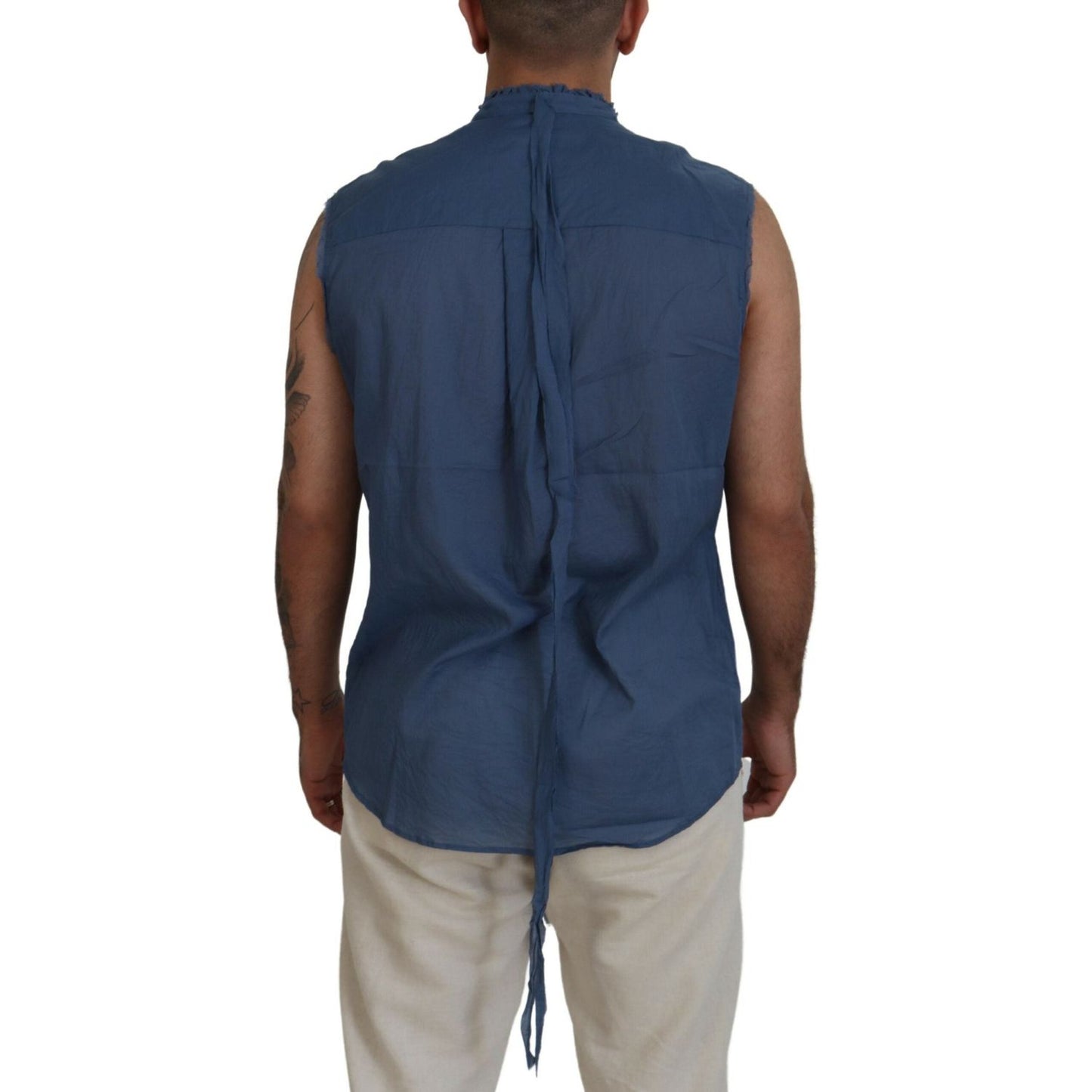 Dsquared² Blue Cotton Chain Embellishment Sleeveless Shirt Dsquared² Dark Slate Gray