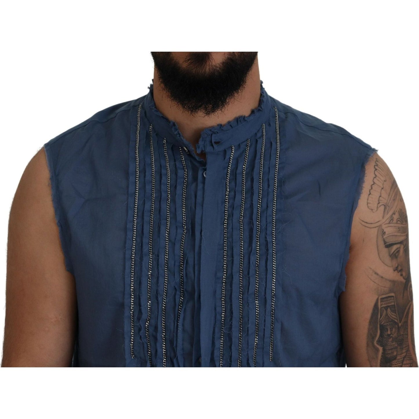 Dsquared² Blue Cotton Chain Embellishment Sleeveless Shirt Dsquared² Dark Slate Gray