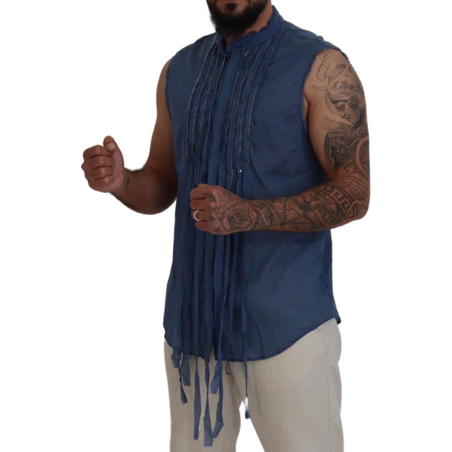Dsquared² Blue Cotton Chain Embellishment Sleeveless Shirt Dsquared² Dark Slate Gray