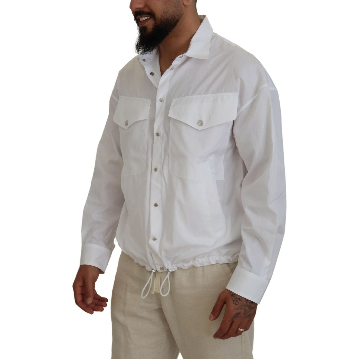 Dsquared² White Cotton Collared Casual Men Long Sleeves Jacket Dsquared² Dark Gray